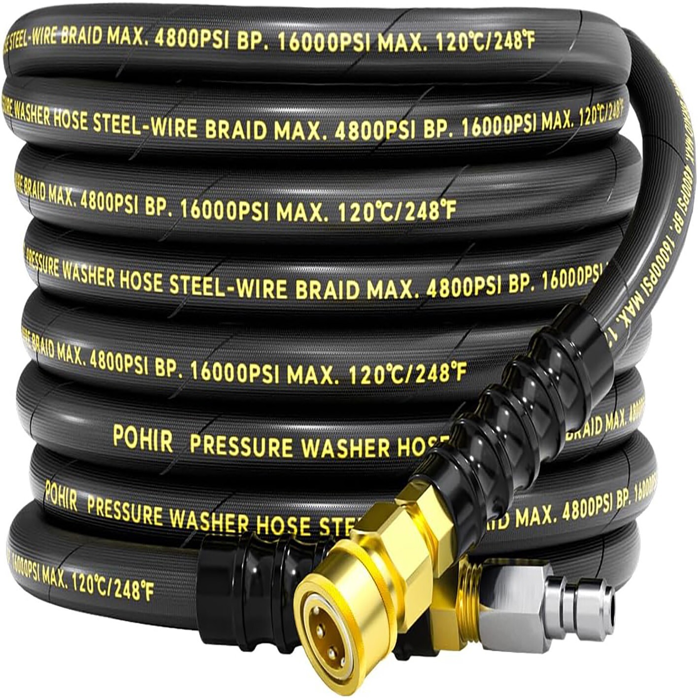25FT 4800PSI Pressure Washer Hose 3/8″ Kink Resistant Power Hose Quick Connect
