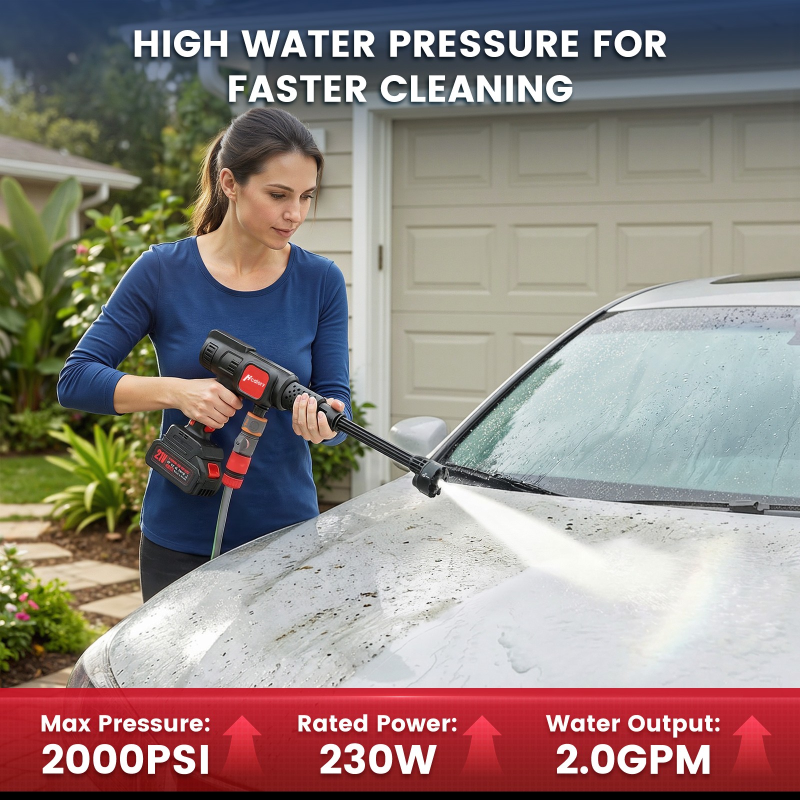 Cordless Pressure Washer 140Bar Power Washer with 7-in-1 Nozzle W/ 2 Battery