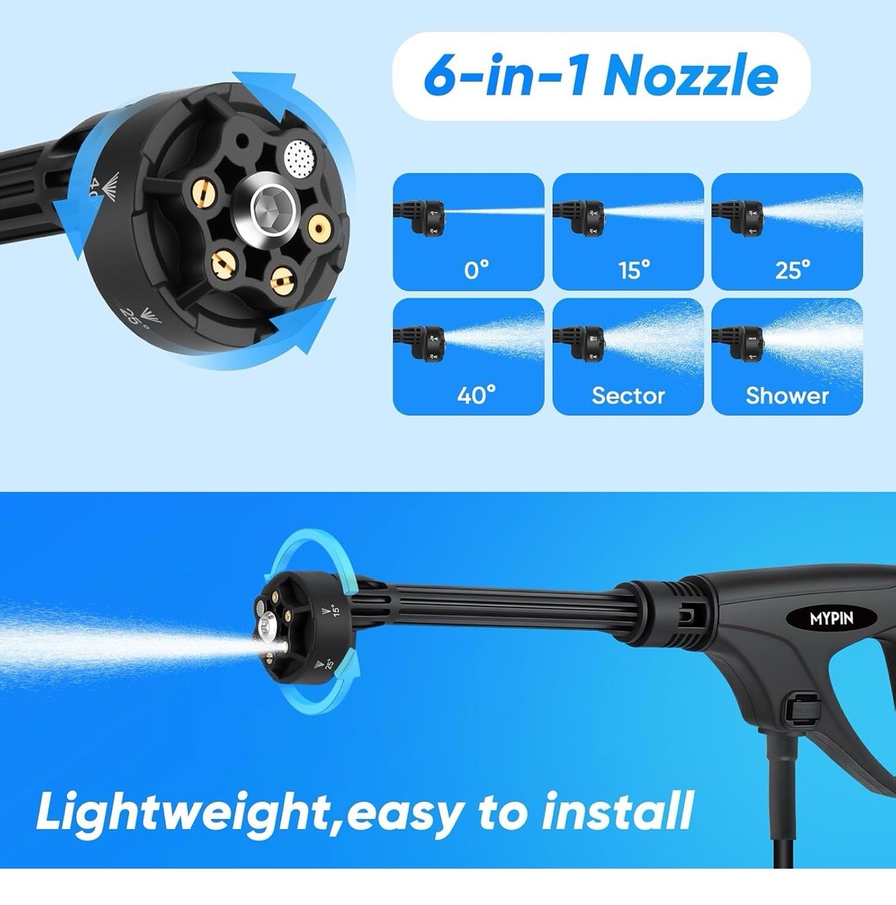 660PSI Portable Cordless Pressure Washer with Folding 3.4Gal Tank, 6-in-1 Noz…