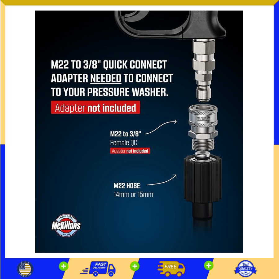McKillans® Short Pressure Washer Gun, 3/8″ Male Plug, Foam Cannon Compatible