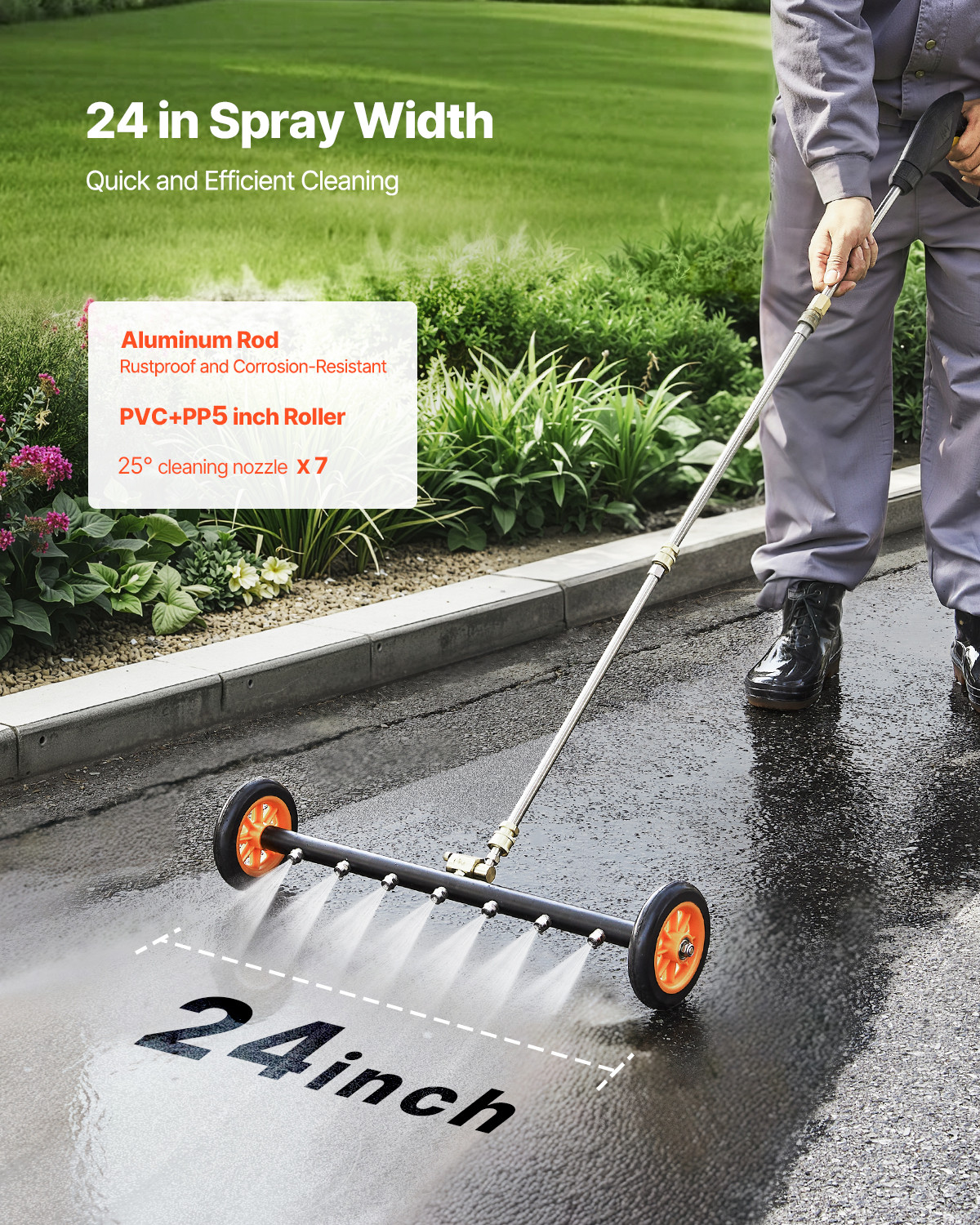 VEVOR 24″ Pressure Washer Undercarriage Cleaner with 2 Wheels 2 Extended Wands