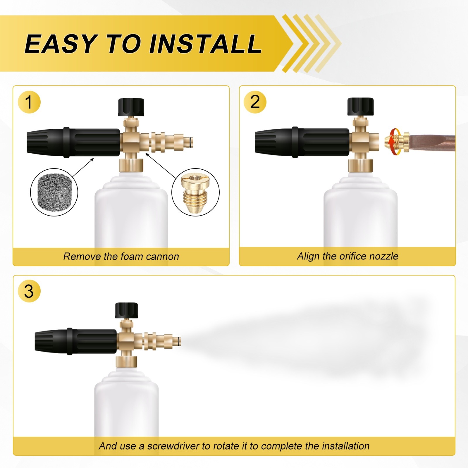 1-Set 1.4mm Copper Orifice Foam Cannon Nozzle and Single Layer Foam Maker Meshes