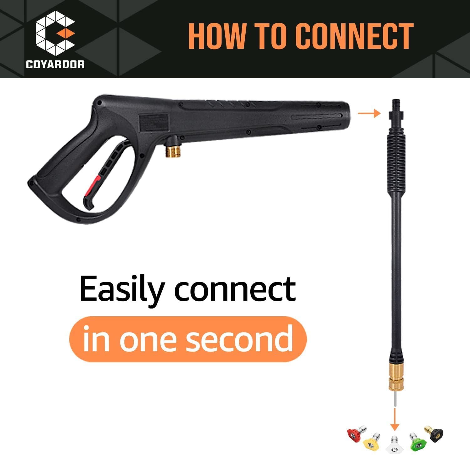 New Best Pressure Washer Gun with Extension Wand & 5 Spray Nozzle Tips, M22-14mm