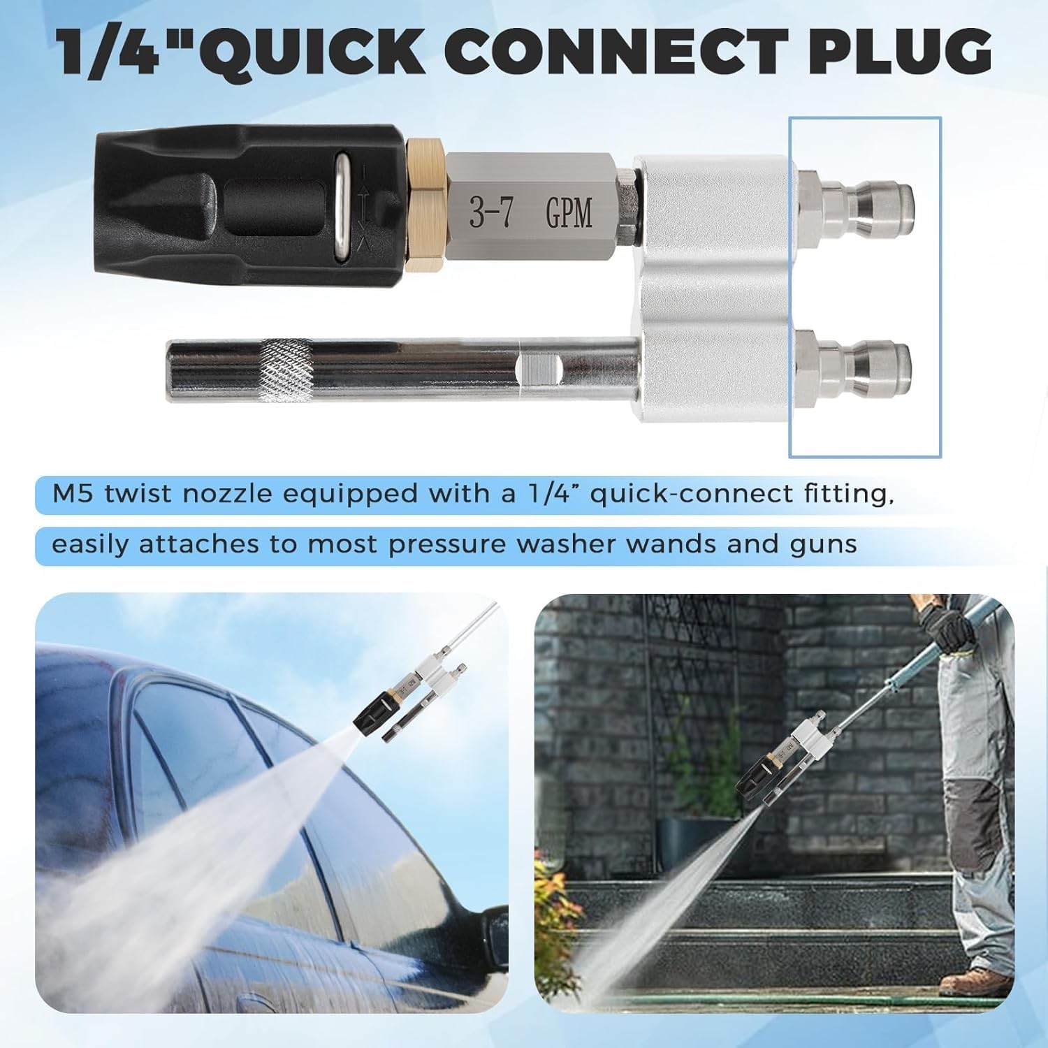 Shooter Tip M5 Twist Nozzle for Pressure Washer, 3-7 GPM, Adjustable Long Range