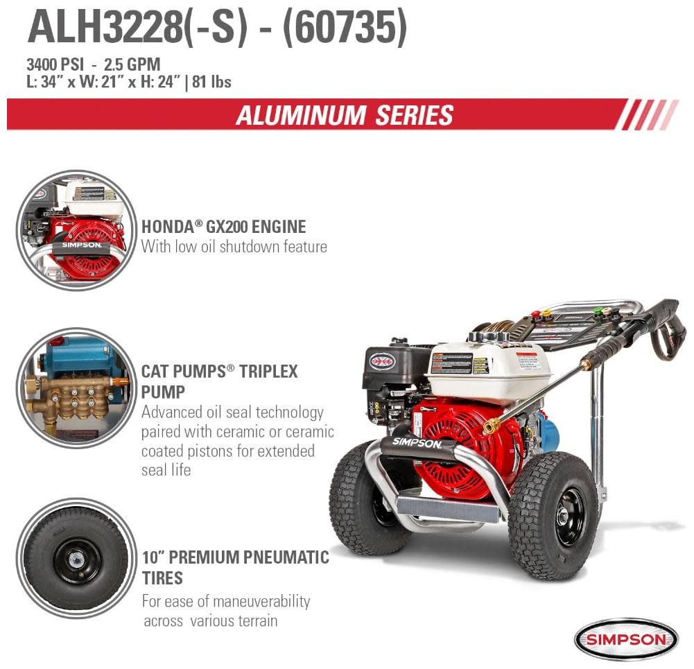 Simpson 60735 3400 PSI 2.5 GPM Gas Powered Cold Water Pressure