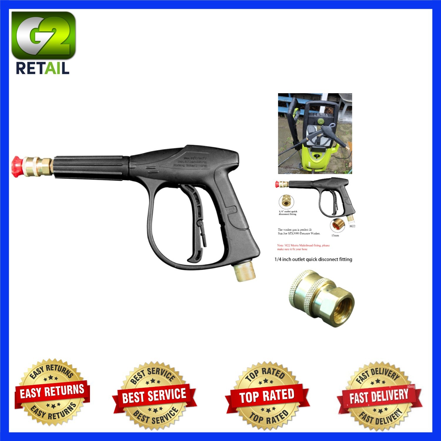 Replacement Car High Pressure Washer Gun for Sun Joe SPX3000, OPACC 3000PSI for