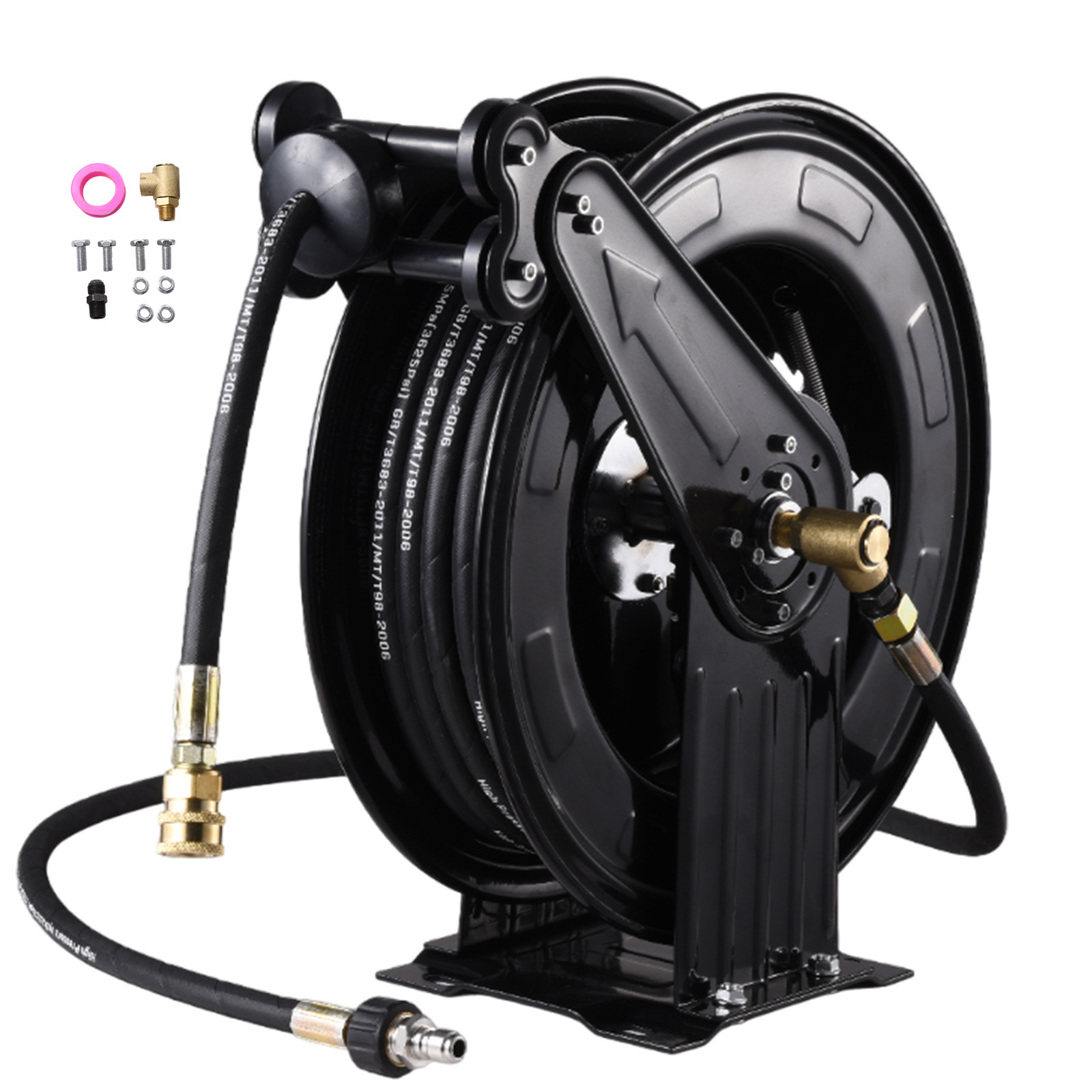 Pressure Washer Hose Reel 50ft with Swivel Arm, 3/8″ NPT Outlet Pipe, 4000 PSI