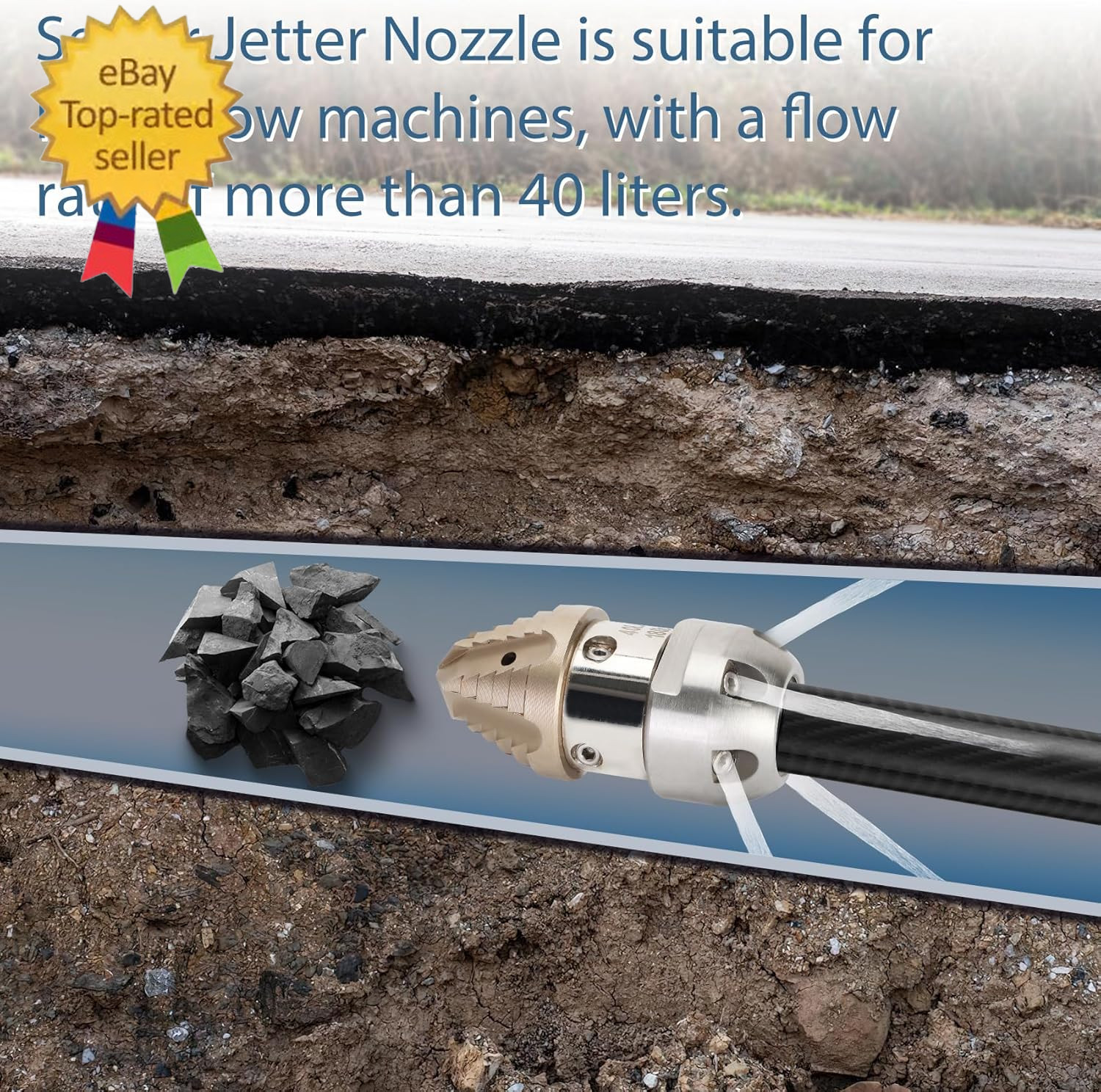 3/8 Sewer Jetter Nozzle for 40 L/Min Pressure Washer, 360 Degree 3/8 NPT Sewer J