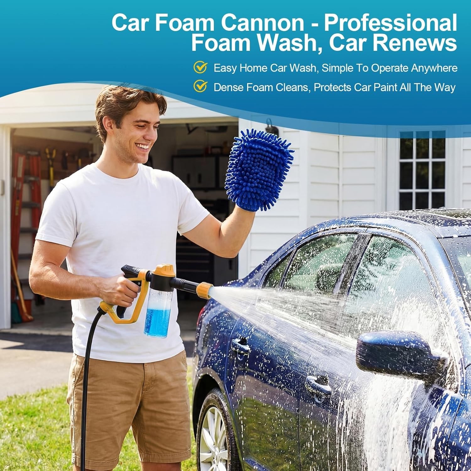 Car Wash Foam Gun for Garden Hose, Foam Cannon Car Wash Kit with Microfiber W…