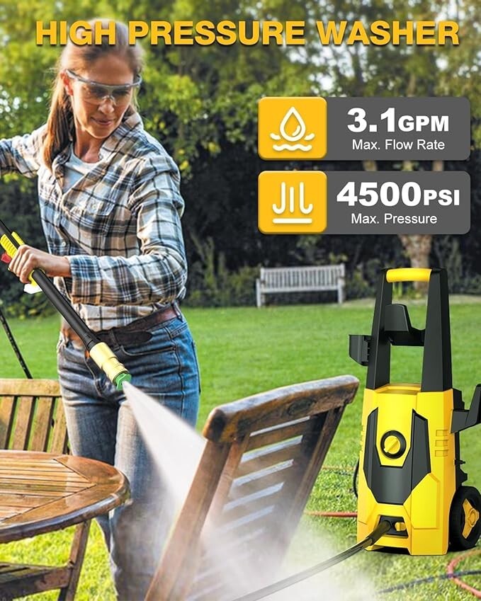 AgiiMan Electric Pressure Washer – 4500PSI Max 3.1 GPM Power Washer With 35FT Po