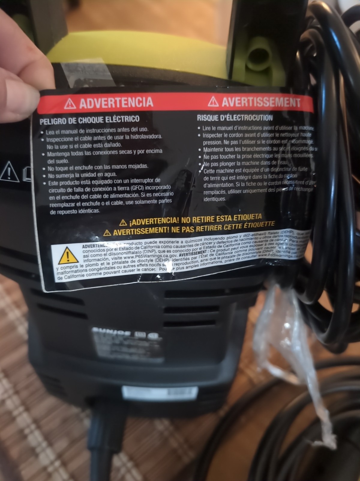 Sun Joe Electric Pressure Washer SPX 200e 120 Volt AC 60 HZ 10 Amp
