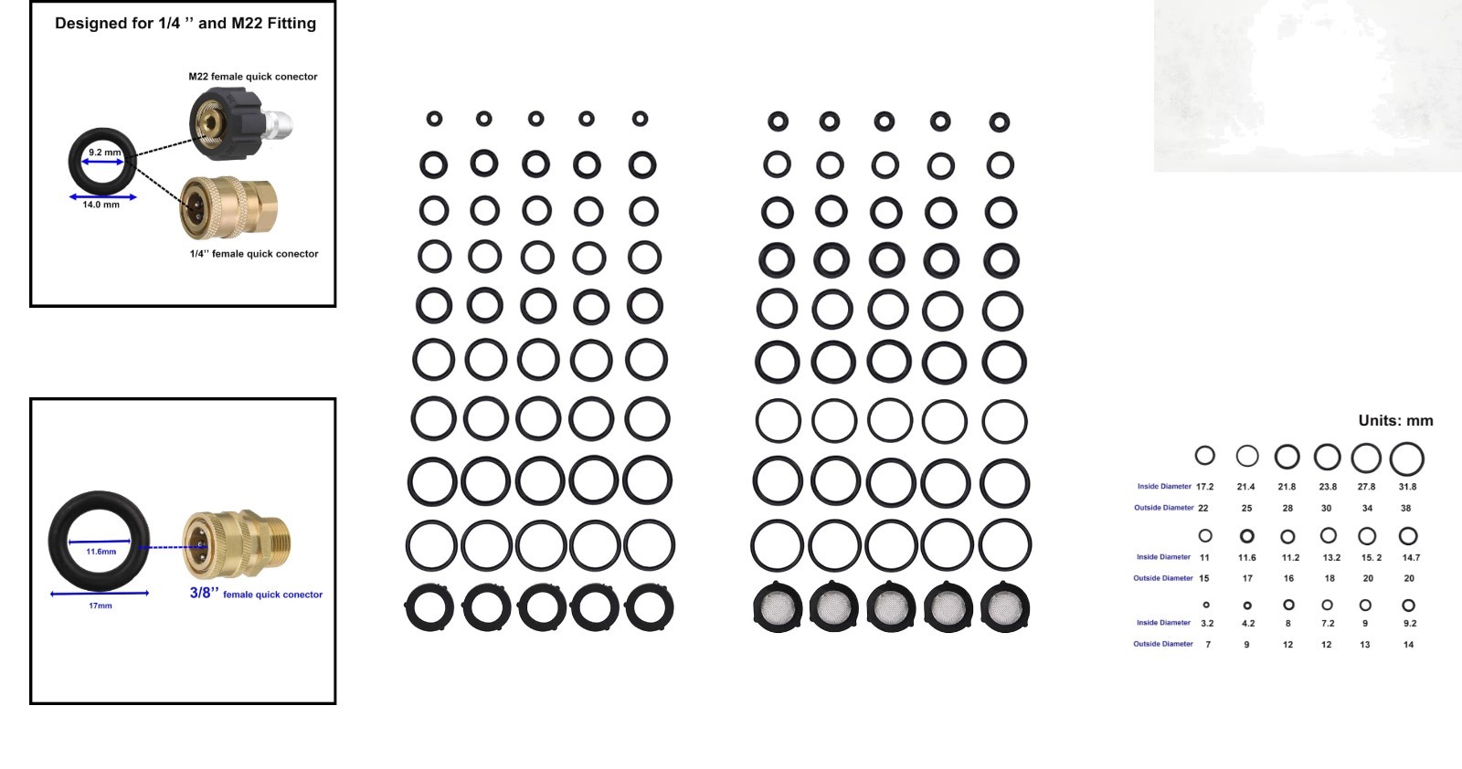Pressure Washer O Rings Kit 100pcs Rubber Seals for Pump, Hose, Gun, Wand, Co…
