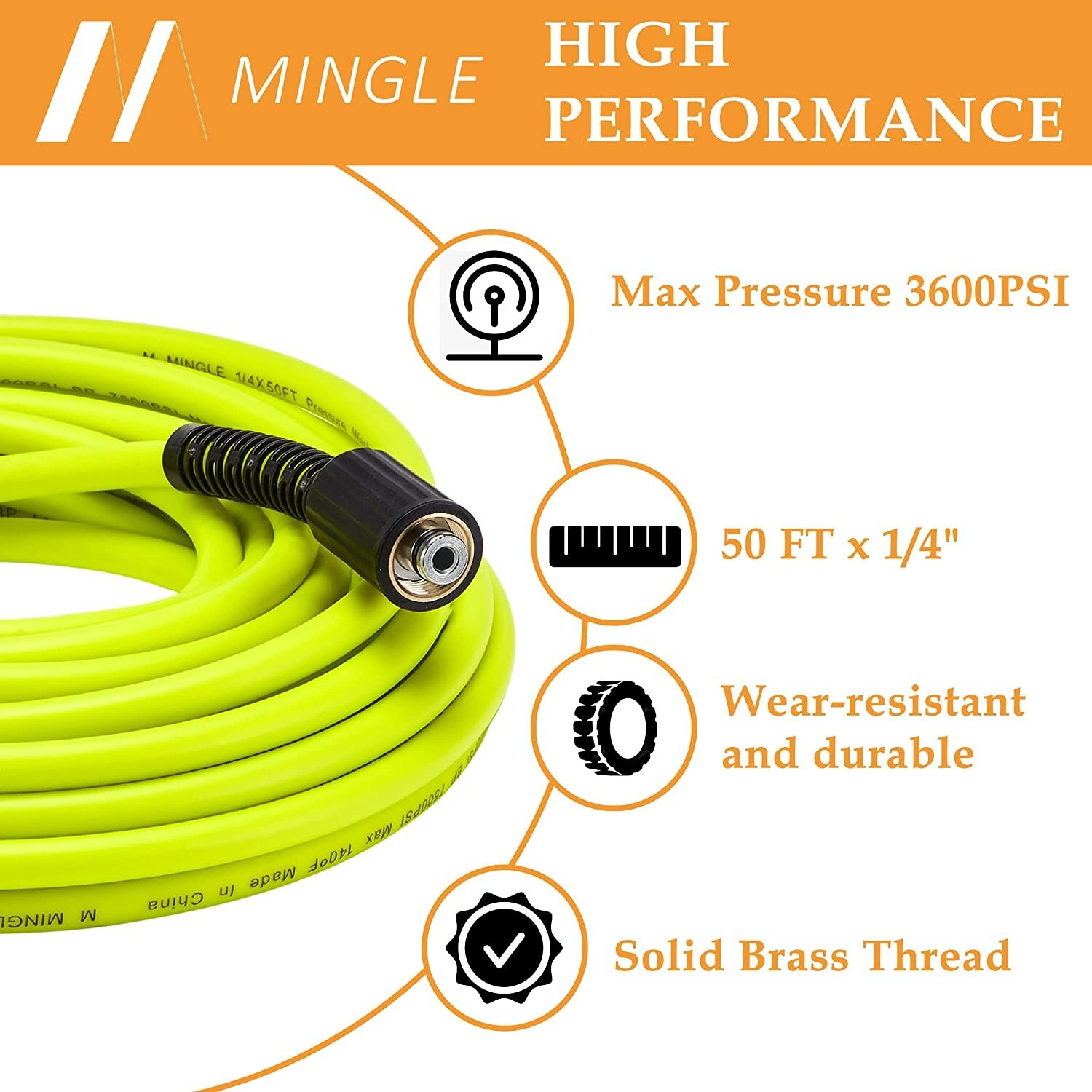 50 FT Pressure Washer Hose 1/4″ Replacement Power Wash Hose with Quick Connect