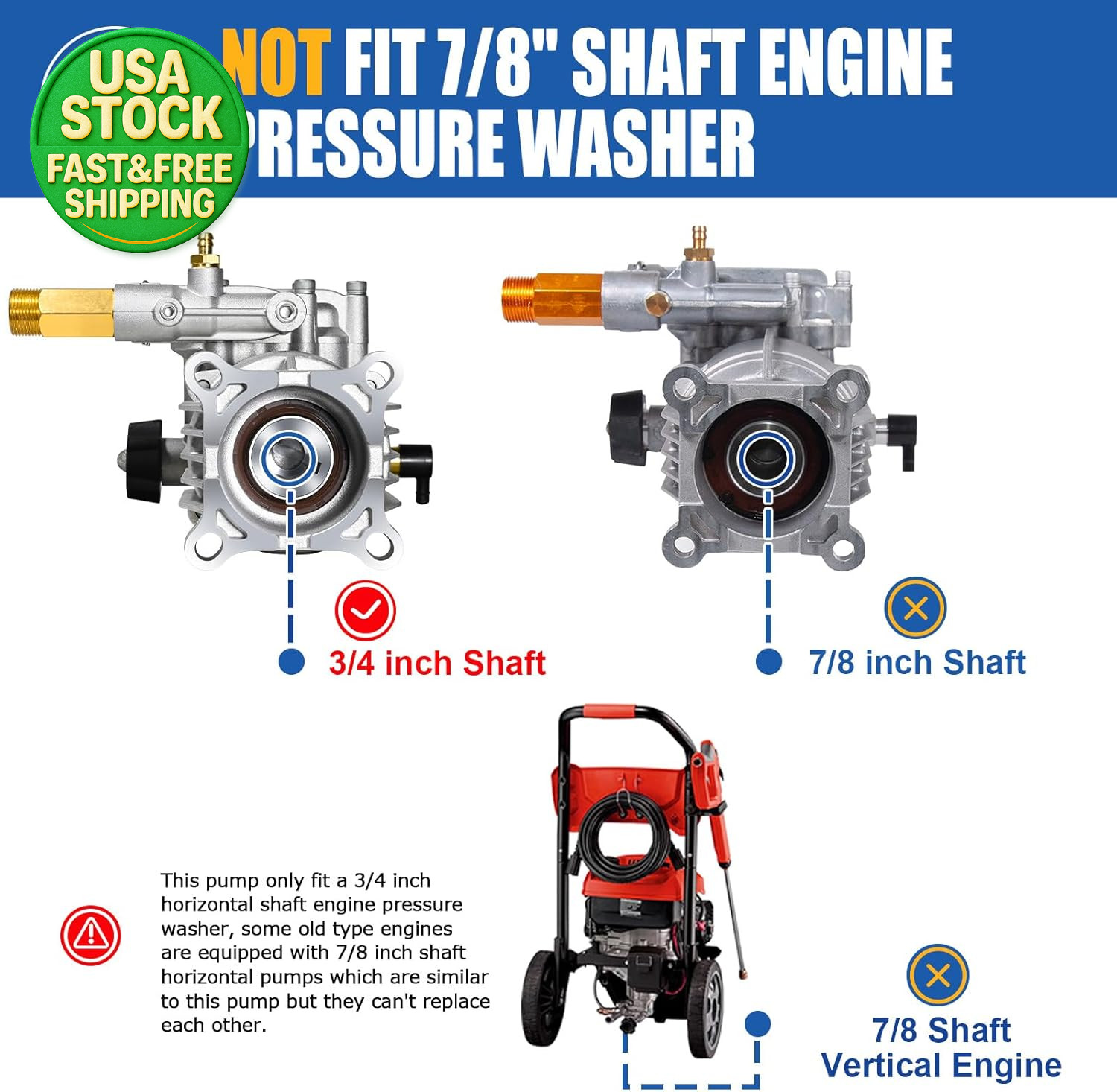3 4 Inch Shaft Horizontal Pressure Washer Pump 3300 PSI 2 5 GPM Kit