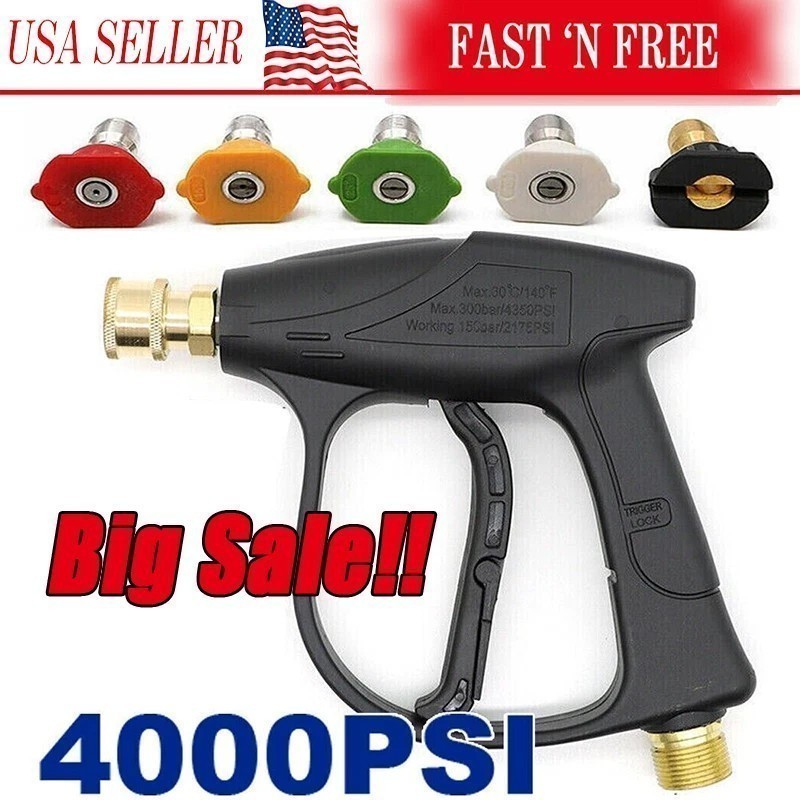 1/4″ High Pressure Spray Gun With 5Pcs Nozzles 4000 PSI Car Wash Foam Short Wand