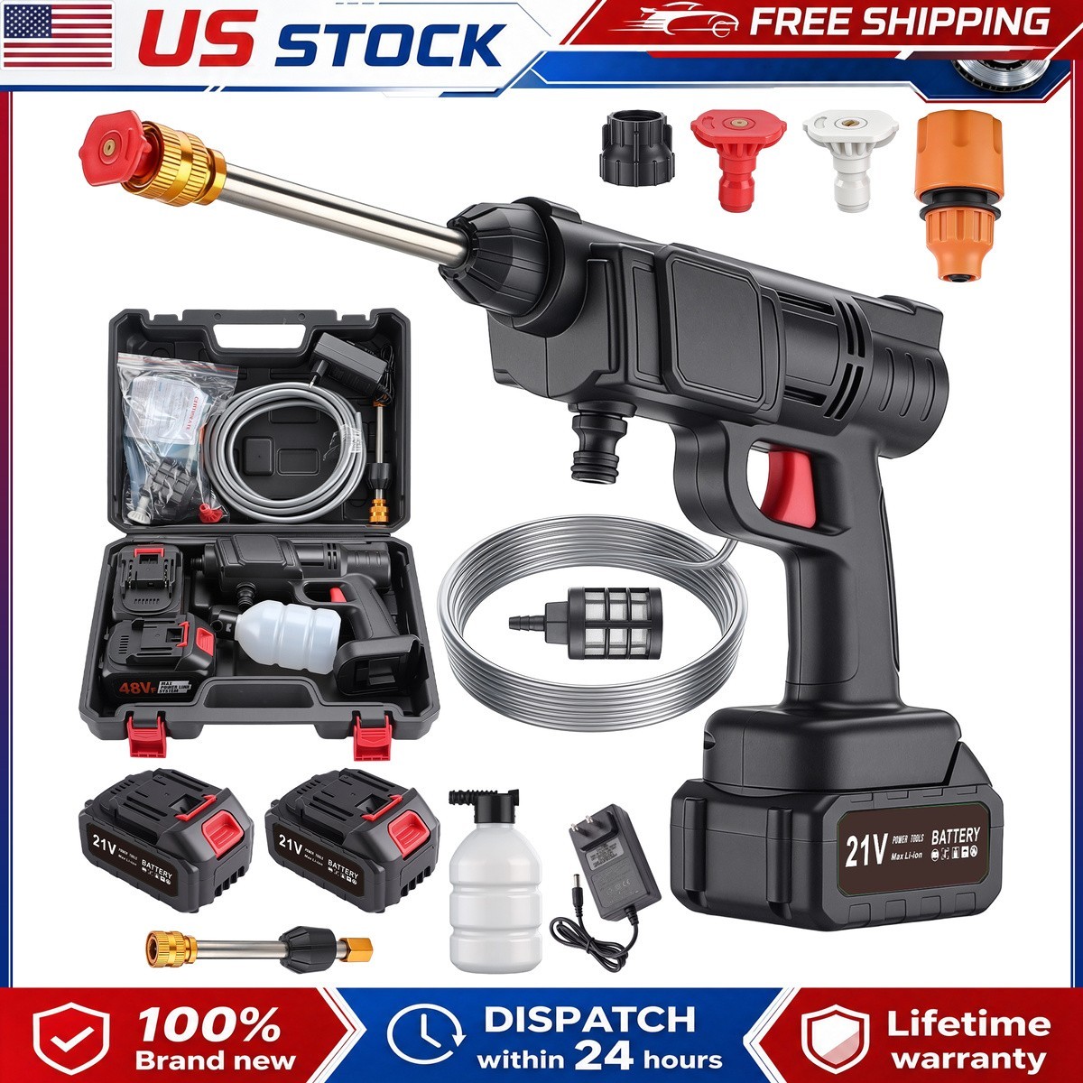 600W Portable Cordless Pressure Washer Battery Powered Car Wash Spray Gun
