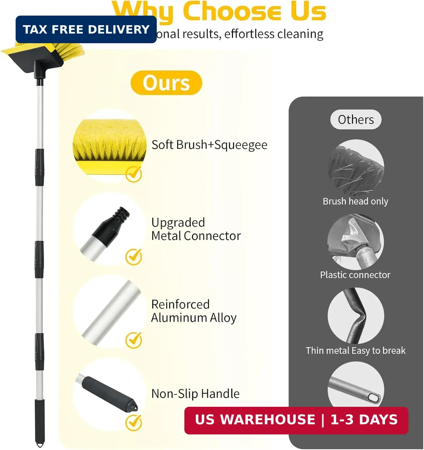 Ordenado 56″ Car Wash Brush with Long Handle – Car Cleaning Brush with Soft Bris