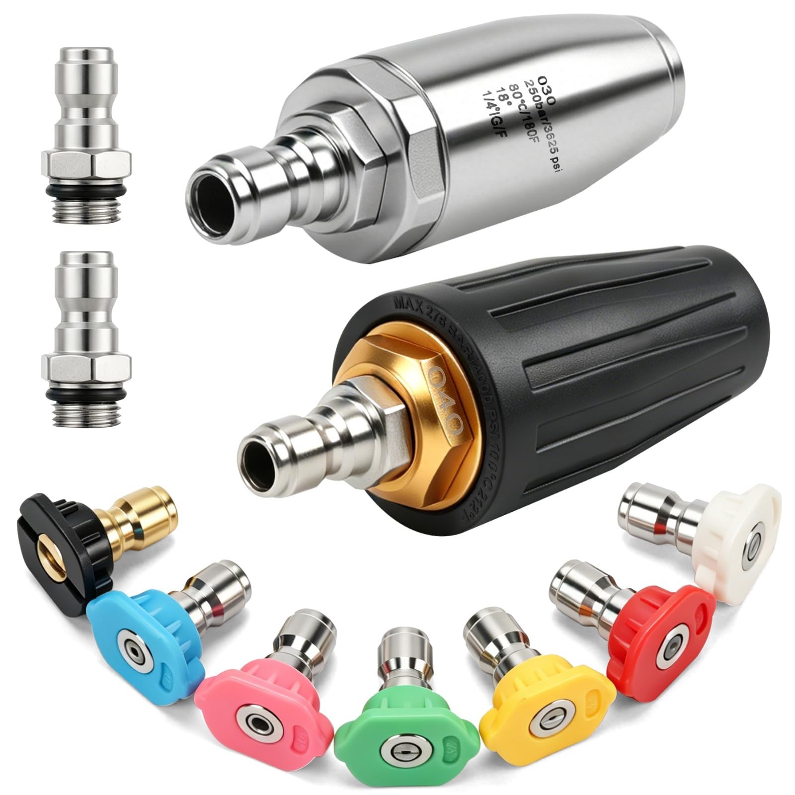2 Pack 4000 PSI Pressure Washer Nozzles – 360° Rotating Turbo Tips & 7 Cleaning