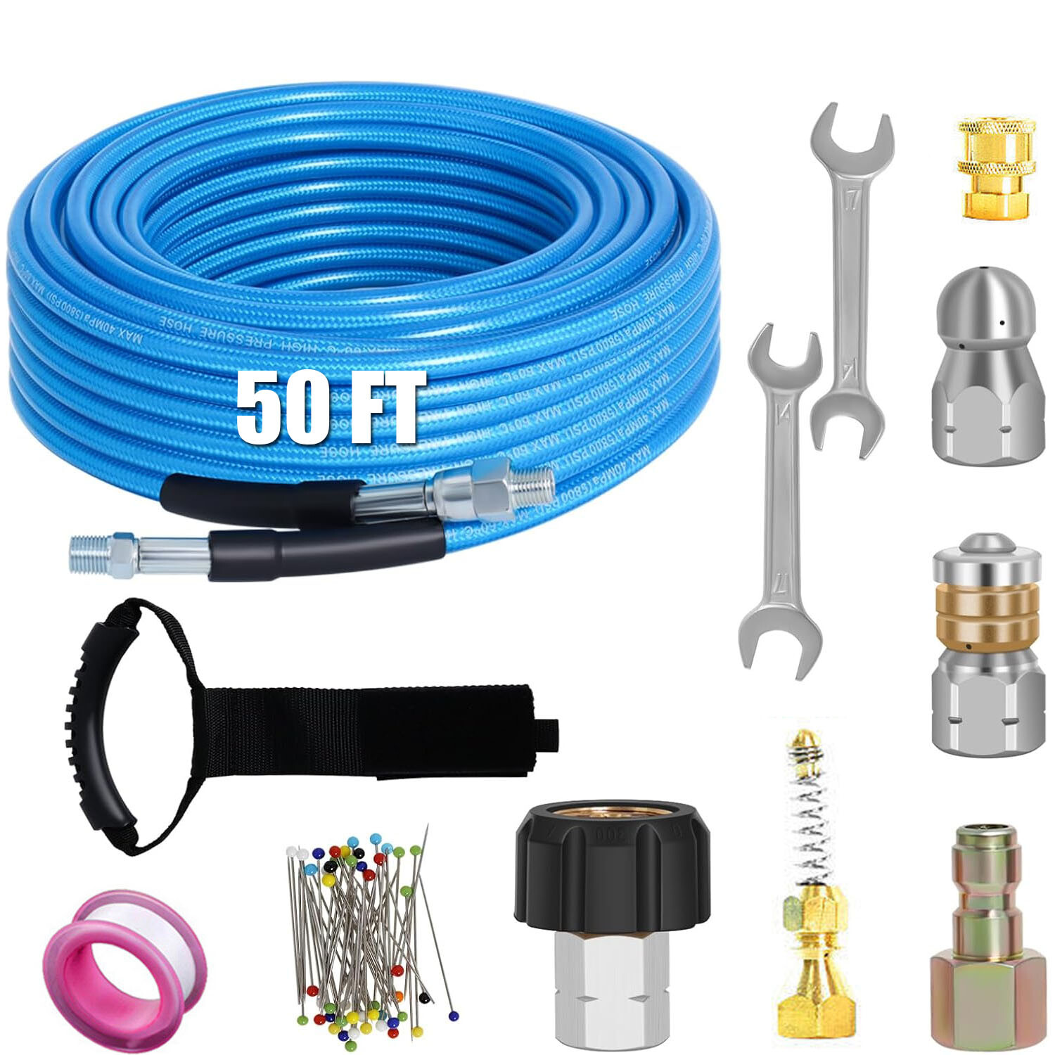5800PSI Sewer Jetter Kit for Pressure Washer 1/4″M-NPT Drain Cleaner Hose