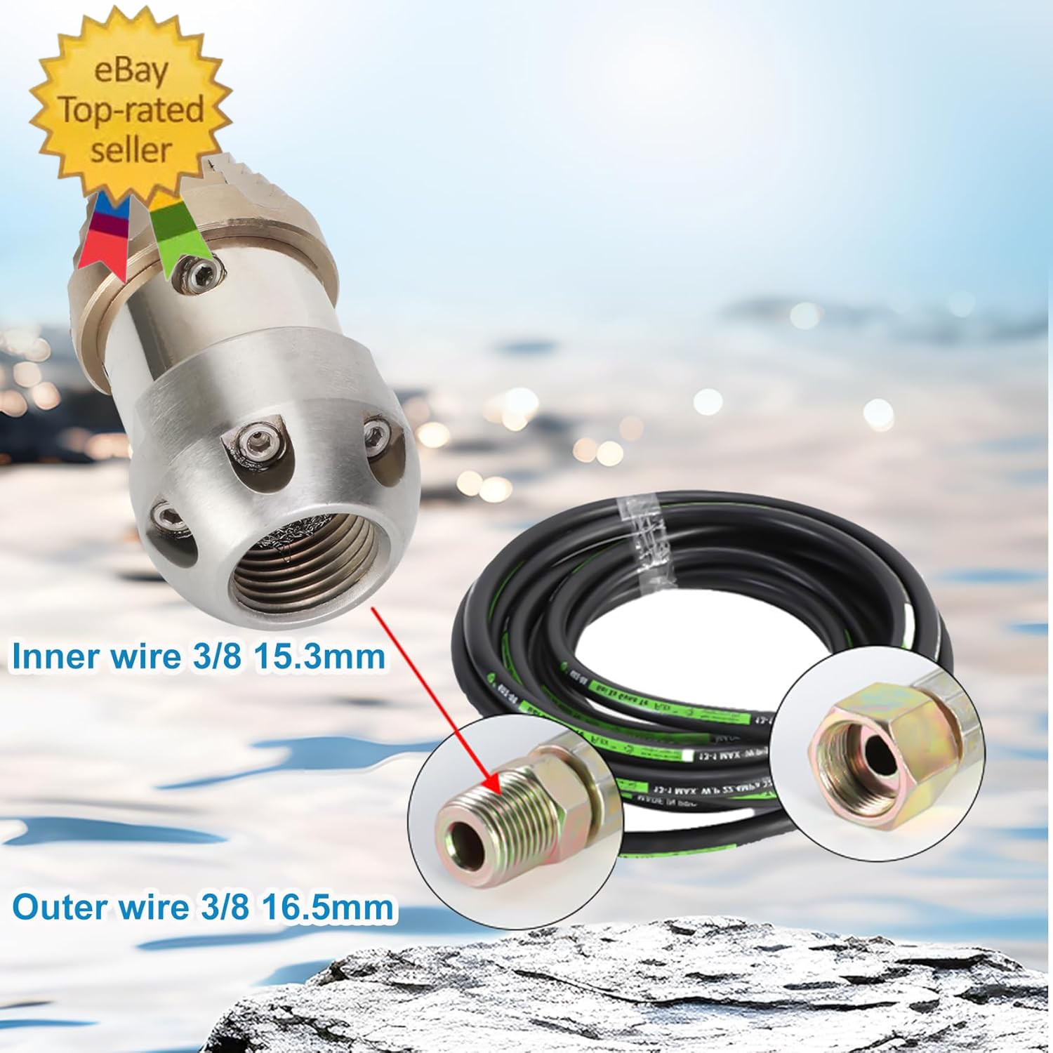 3/8 Sewer Jetter Nozzle for 40 L/Min Pressure Washer, 360 Degree 3/8 NPT Sewer J