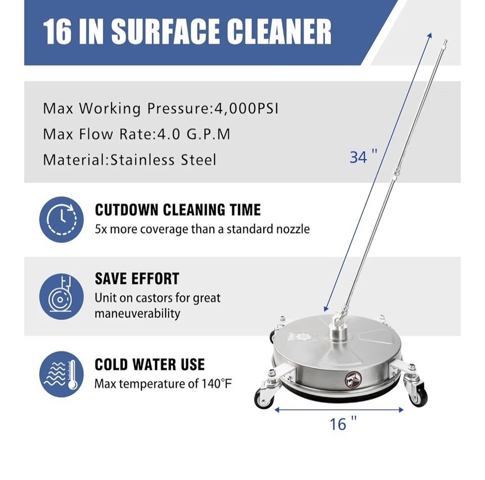 Janz Professional 16” Surface Cleaner 1,500-4,000 PSI Color Silver