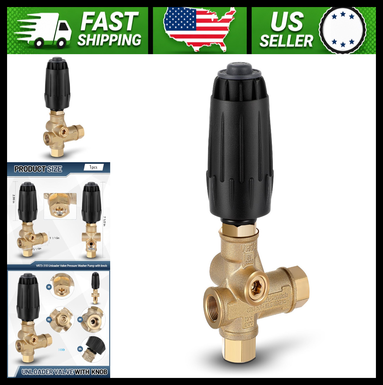 Threlaco Pressure Washer Unloader Valve 10.5 GPM 4500 PSI 3/8″ F Outlet
