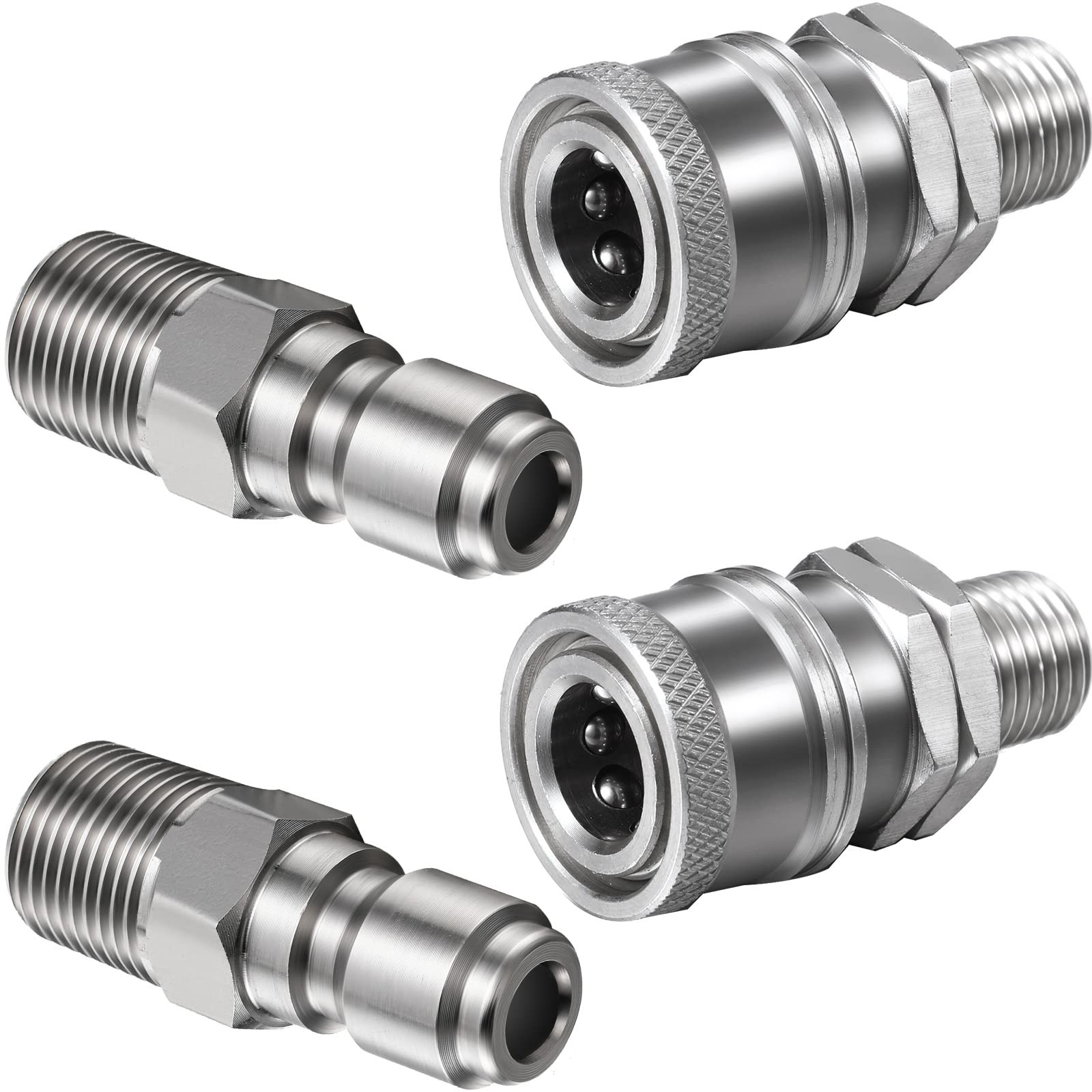 2 Sets NPT 1/4 Inch Pressure Washer Quick Connect Coupler Plug Male Female