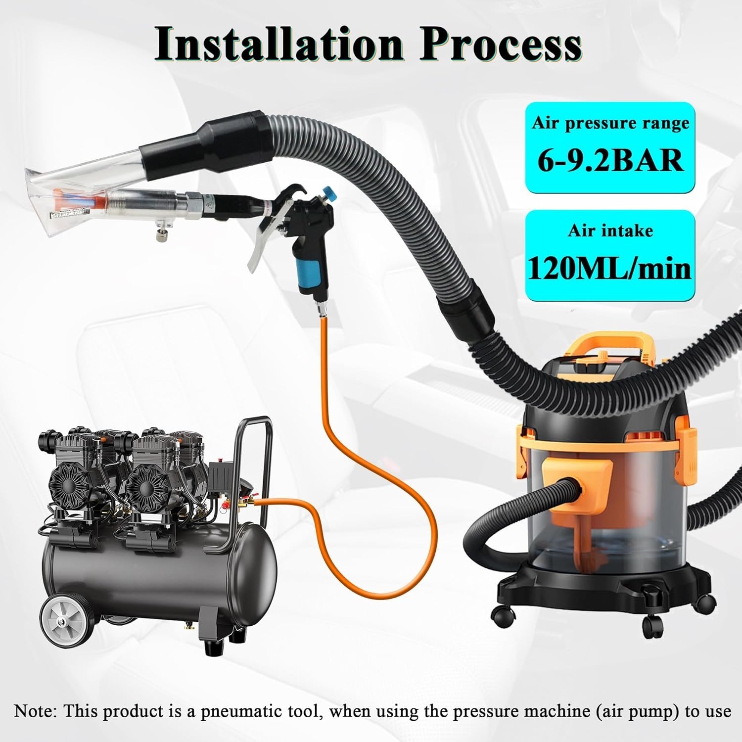 2-in-1 Car Interior Detailing Air Blow & Vacuum Gun Adjustable Airflow NozzlePro