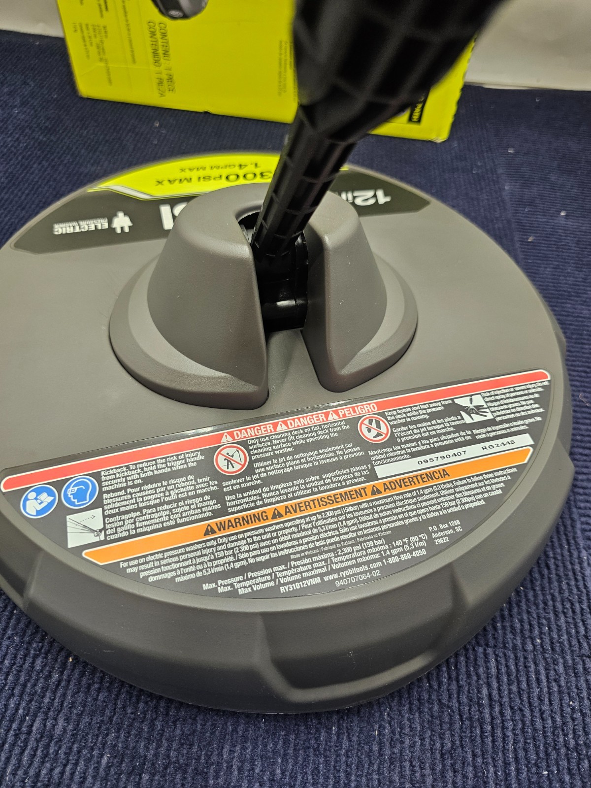 RYOBI RY31012 12 in. 2,300 PSI Electric Pressure Washer Surface Cleaner