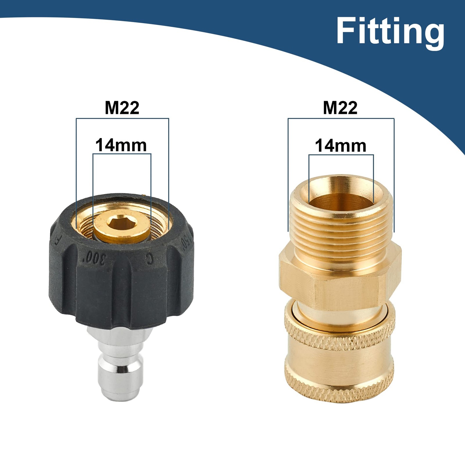 4 PCS Pressure Washer Quick Connect Fittings M22 14mm to 1/4 Inch Adapter Set