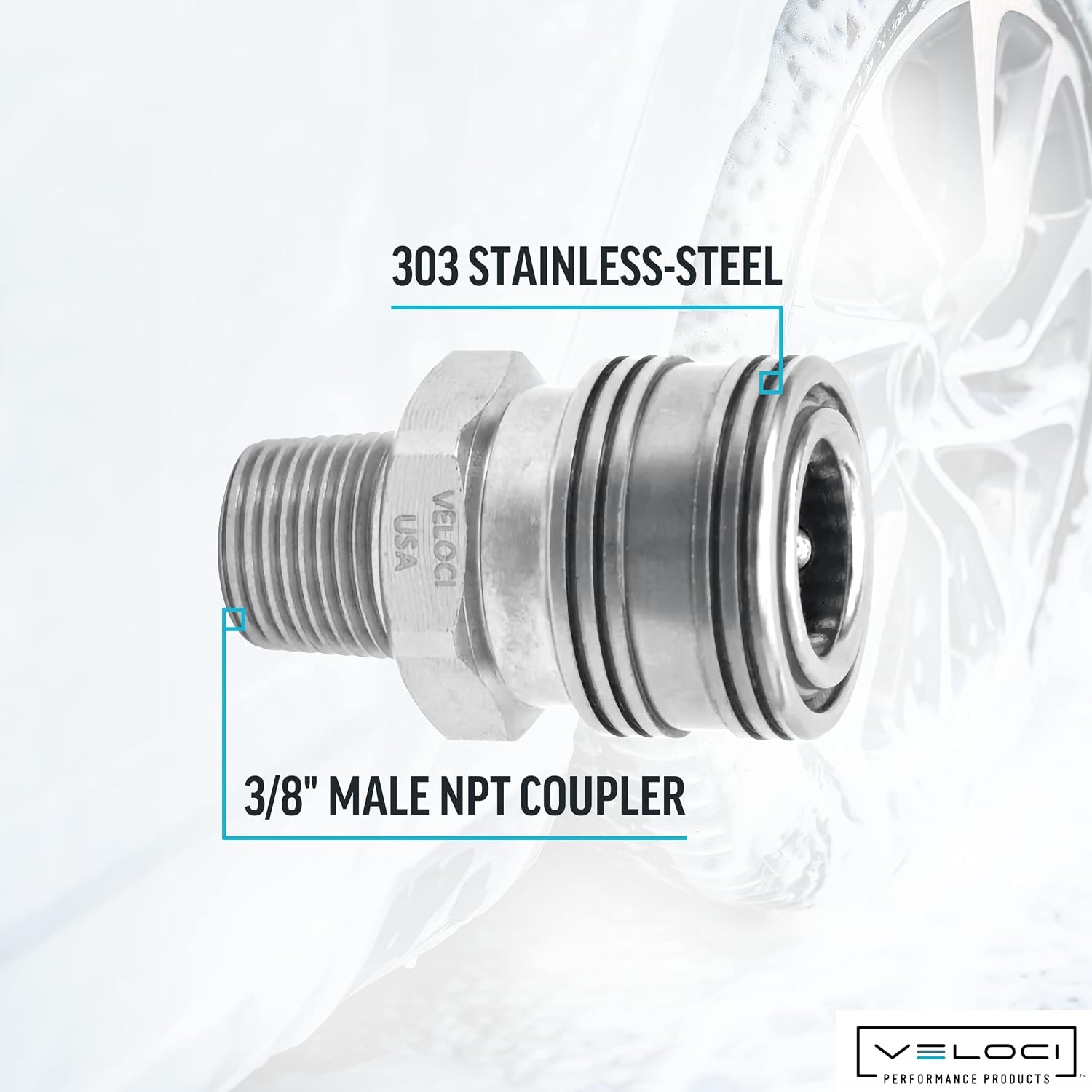 Veloci Prima 3/8″ Stainless Steel Male NPT Quick Coupler for Pressure Washer