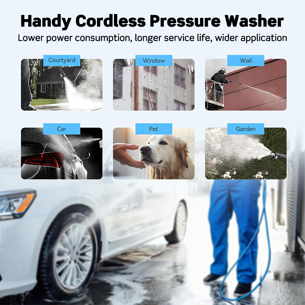 Portable Cordless High Pressure Water Spray Gun 6-in-1 Nozzle Car Washer Cleaner