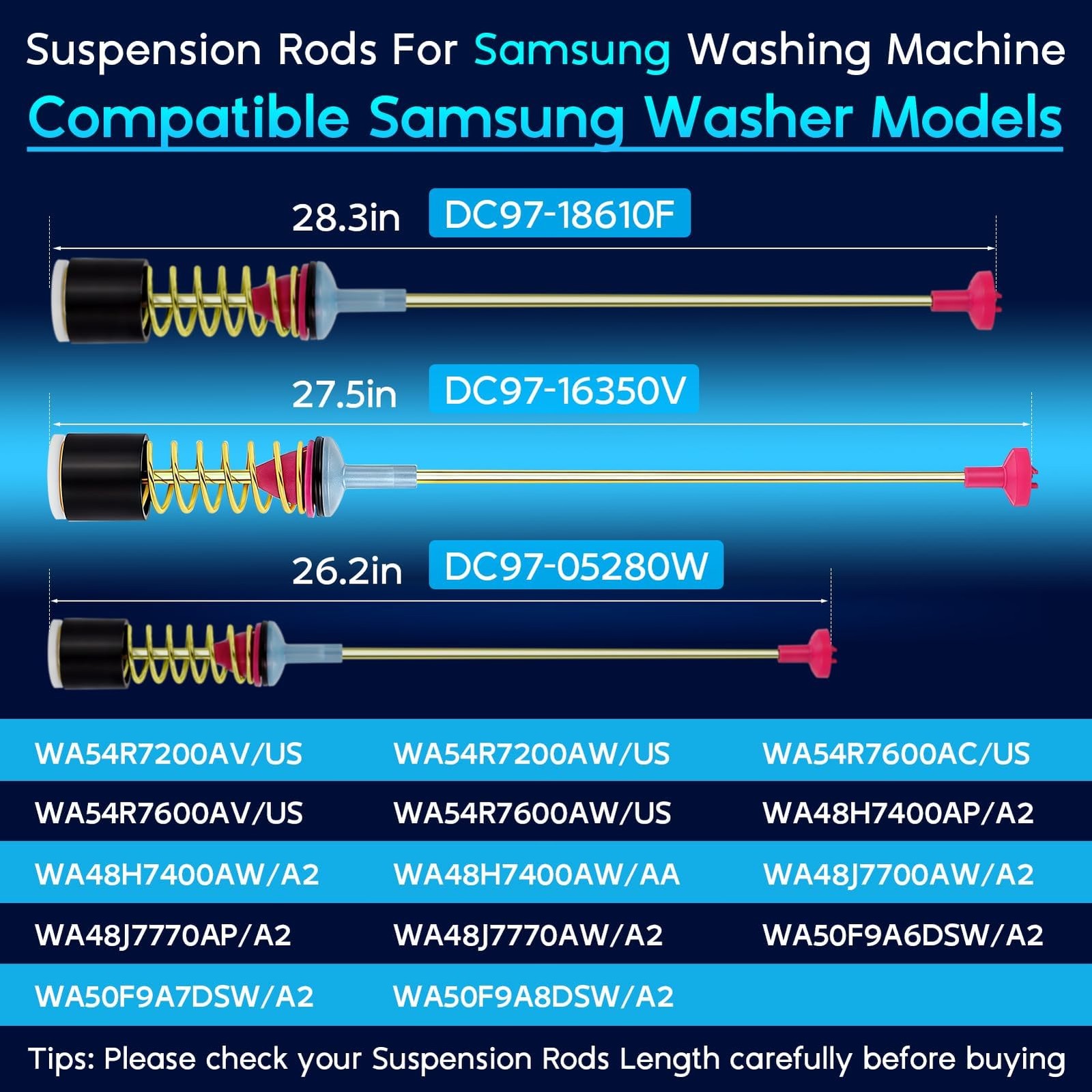 Washer Suspension Rods for Samsung Top Load 27.6in Dampen Vibration UR UE