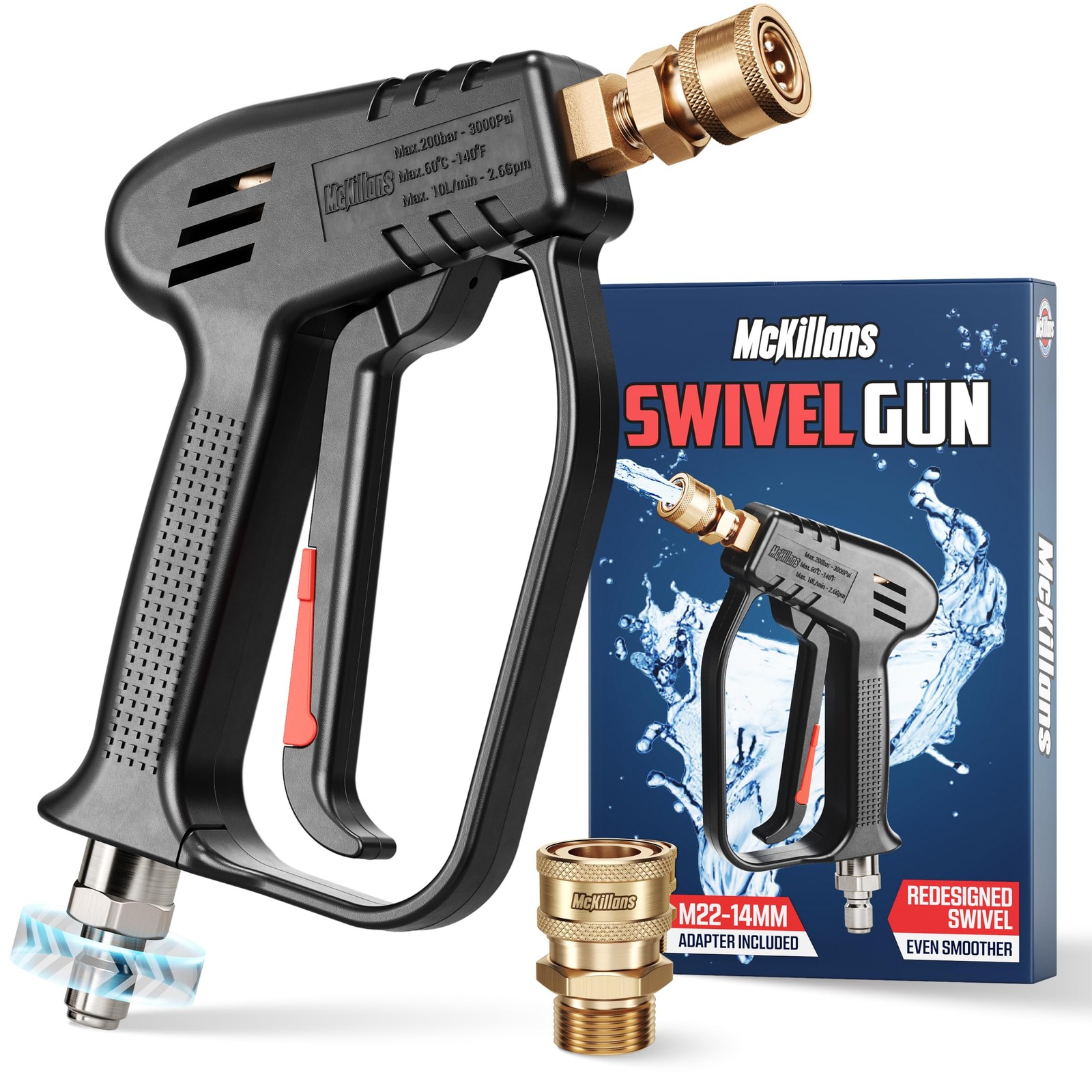 ® 2026 Short Pressure Washer Gun with Upgraded Swivel – M22-14mm to 3/8 Quick…