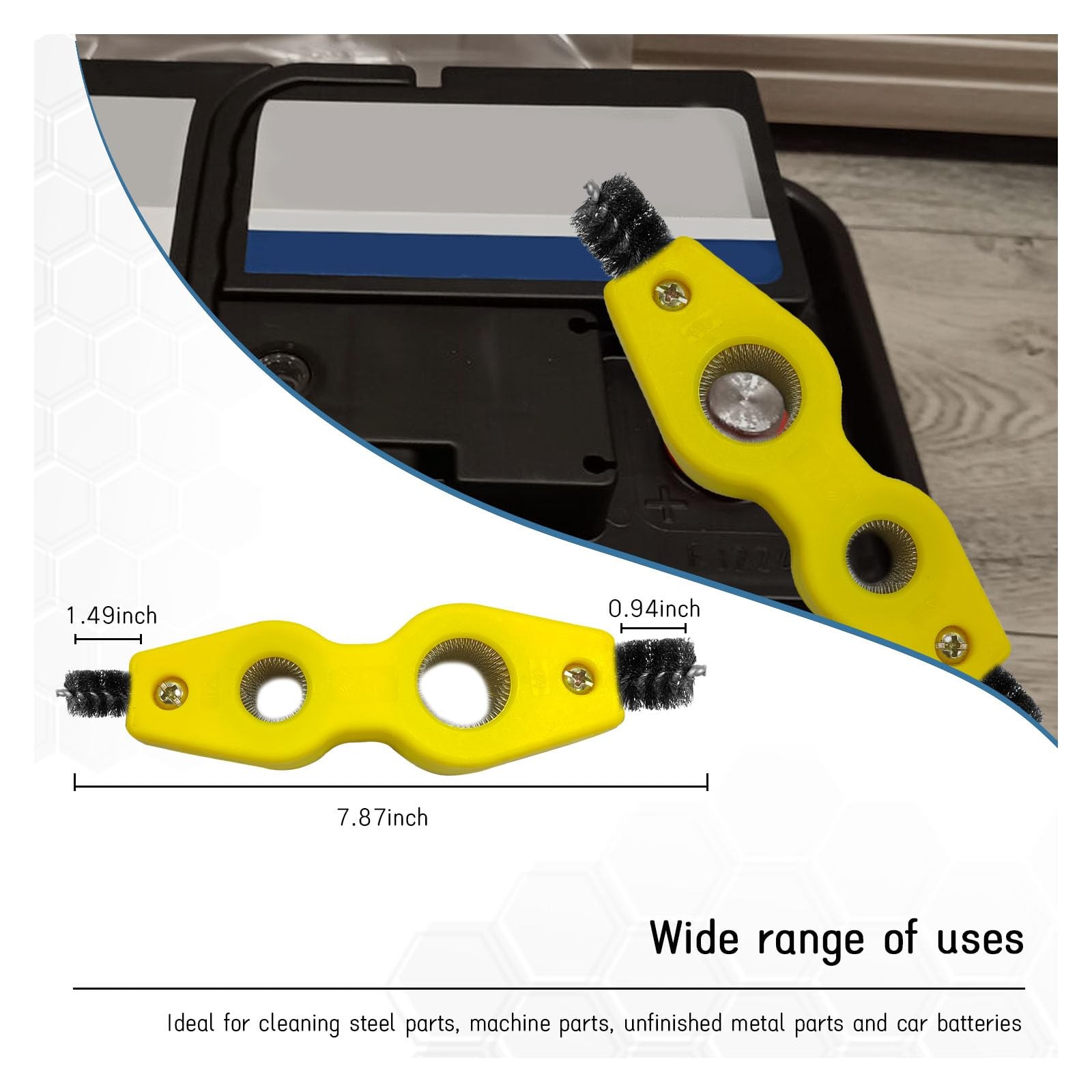 Dickno Car Battery Terminal Cleaning Brush, 4 in 1 Anti-Rust 1 PC, Yellow