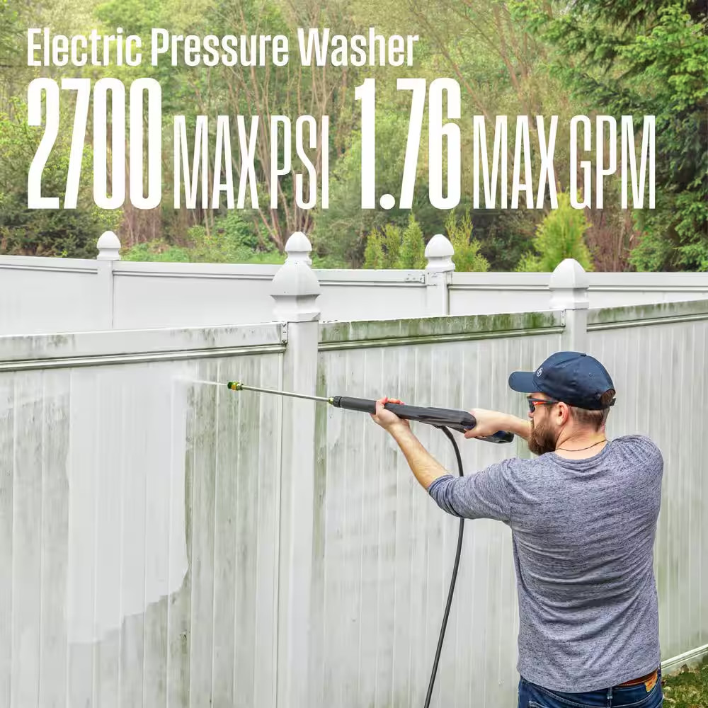 2700 Max PSI 1.76 Max GPM 13 Amp Cold Water Electric Powered Pressure Washer wit