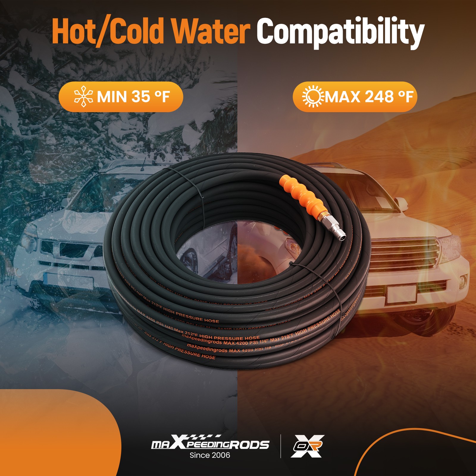 150FT 1/4″ 4200PSI Pressure Washer Hose Steel Wire Braided Hot Cold Water Rated
