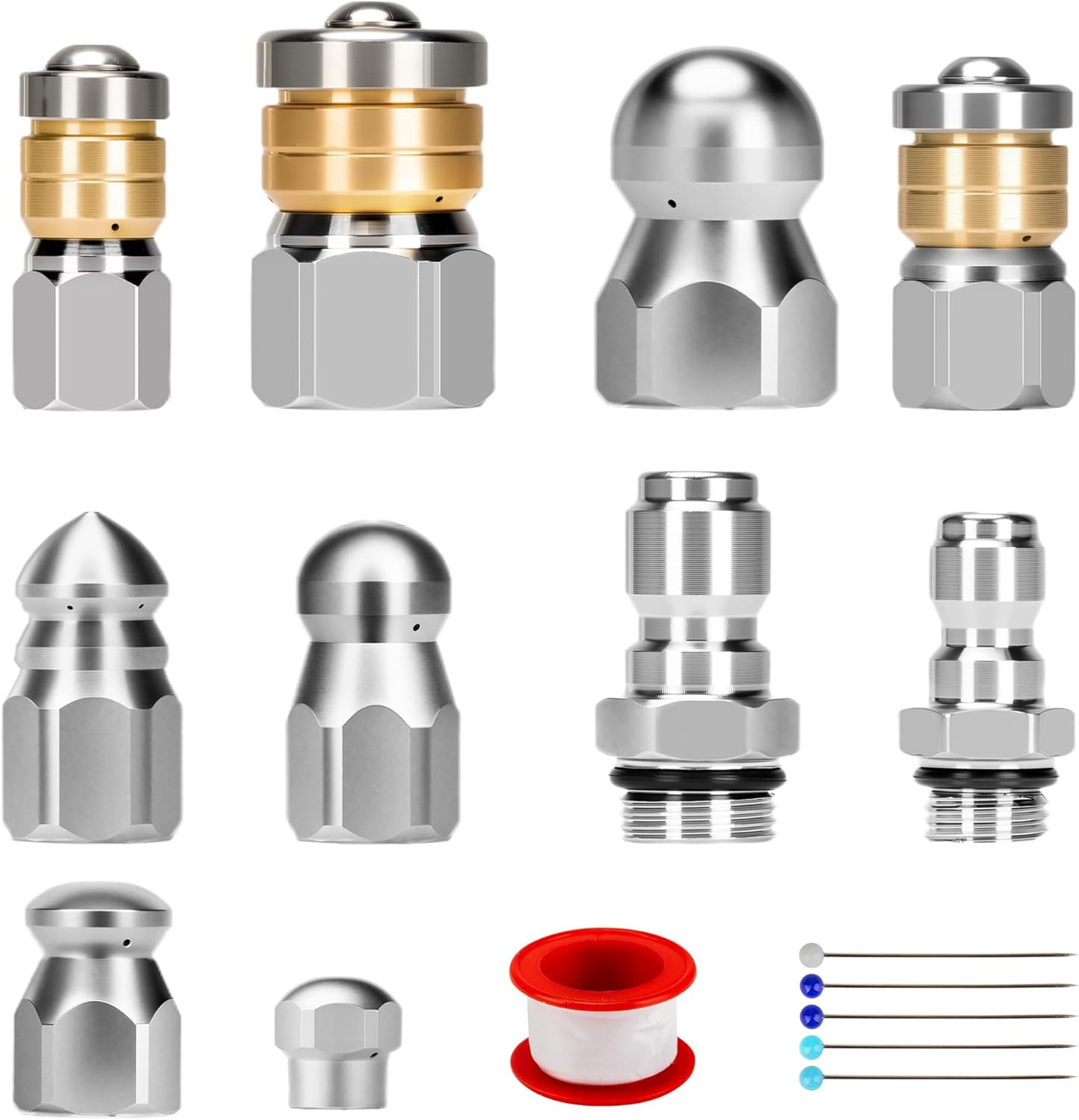 10pcs Sewer Jetter Nozzle Kit Stainless Steel Jetter Heads Kit for Pressure
