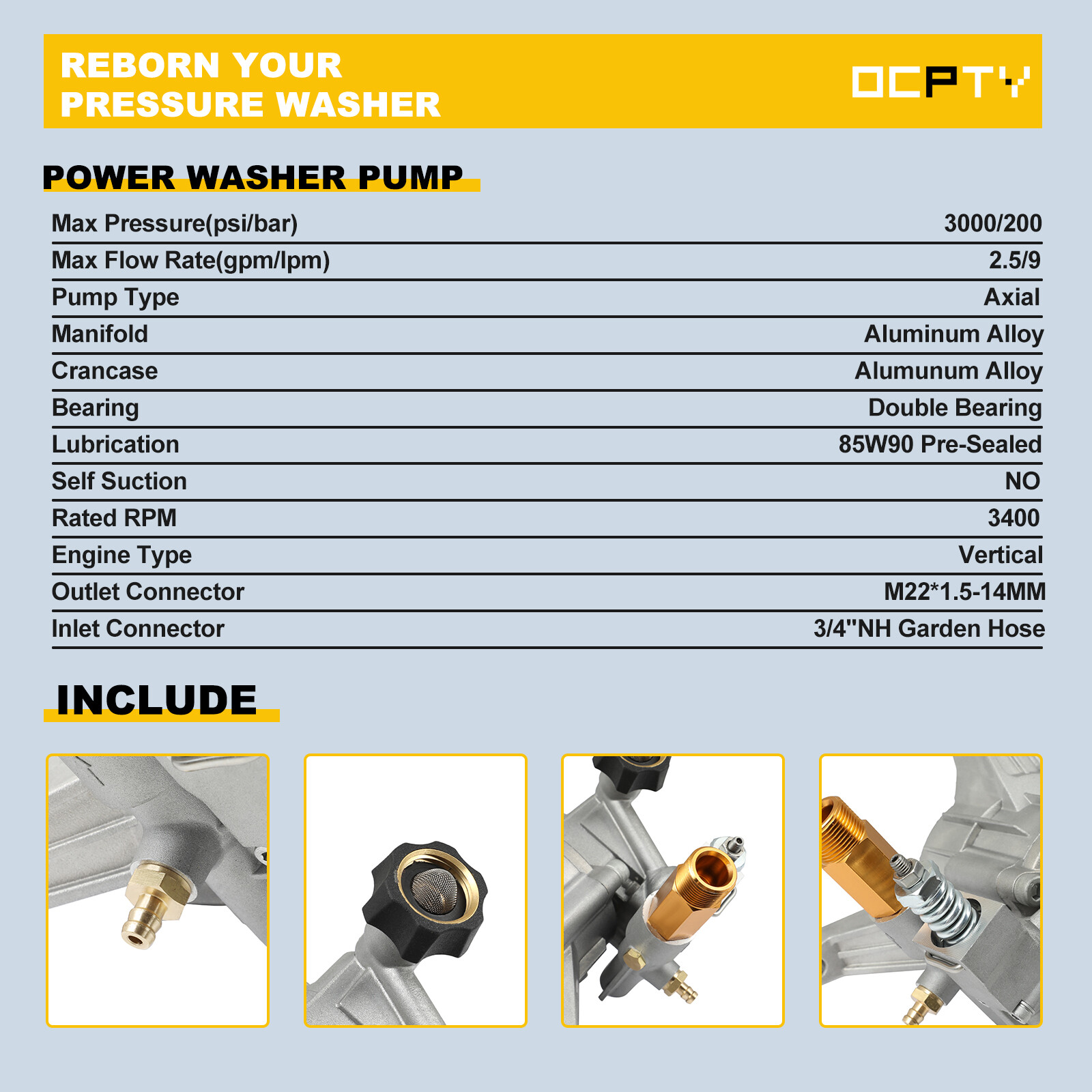 3000 PSI Pressure Power Washer Pump for Vertical 7/8″ Shaft Water Pump 2.4 GPM