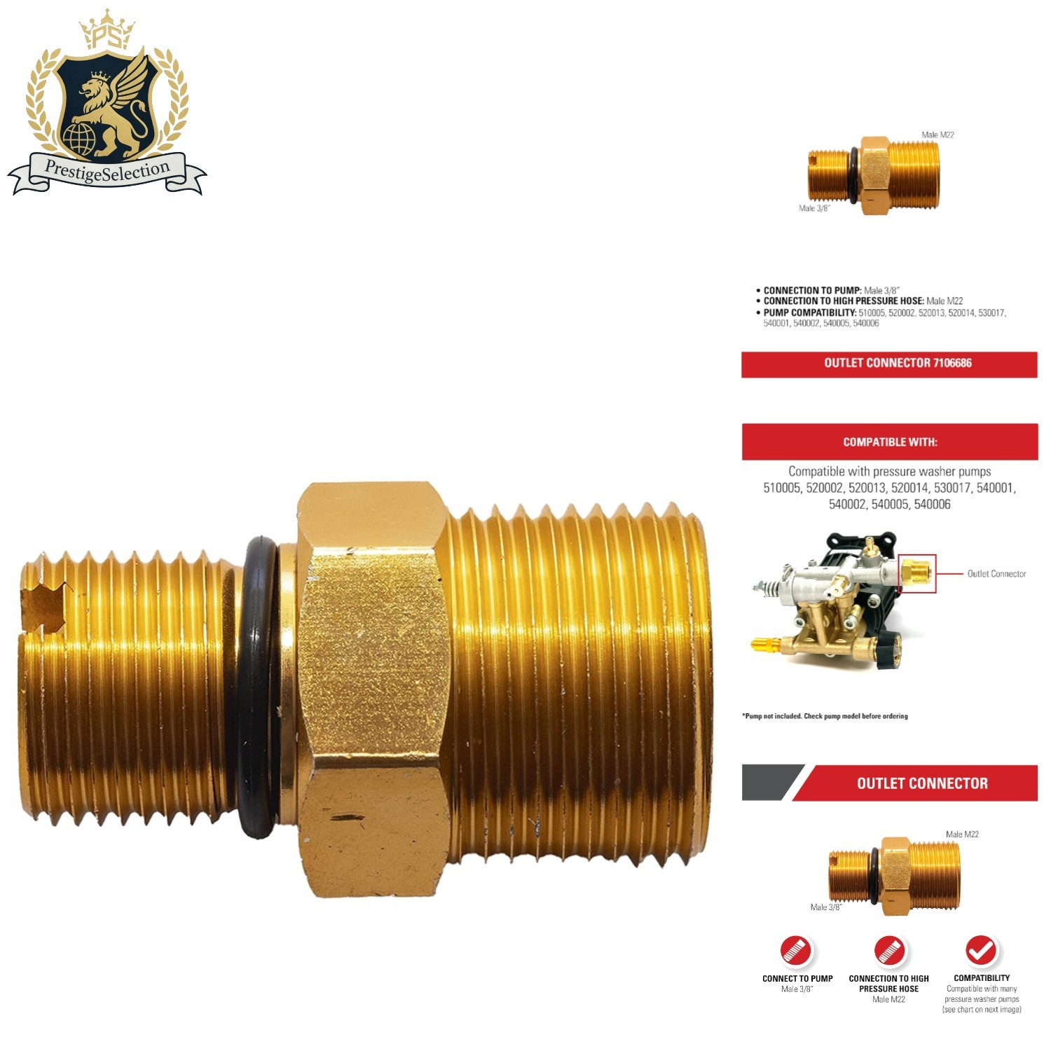 Universal Water Outlet Adapter for Gas Pressure Washers – Gold Anodized Finish
