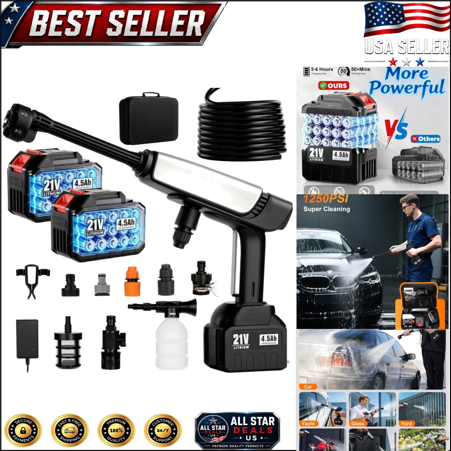 Portable Battery-Powered Pressure Washer – 28ft Hose, Powerful & Efficient