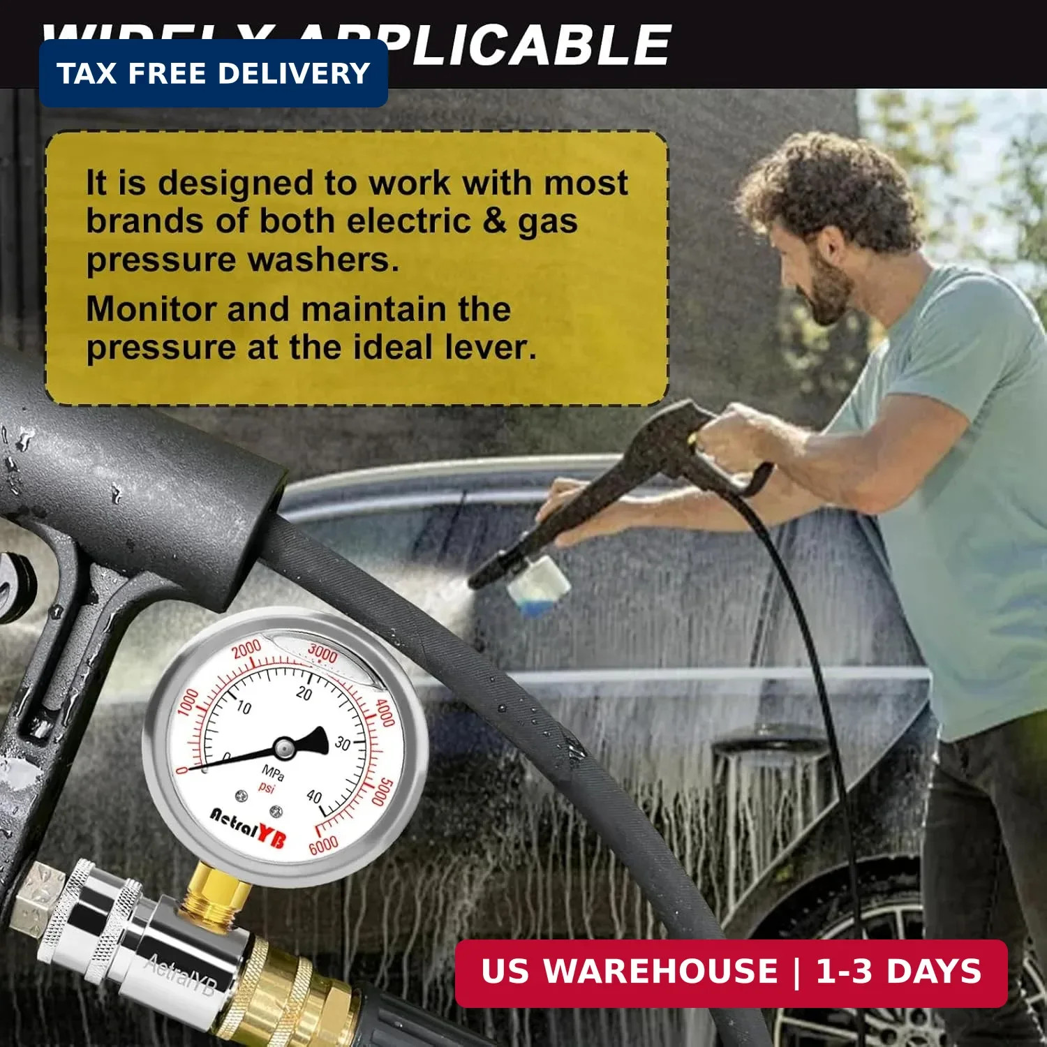 Pressure Washer Gauge with 3/8 Inch Quick Connect, Heavy-Duty Pressure Gauge for