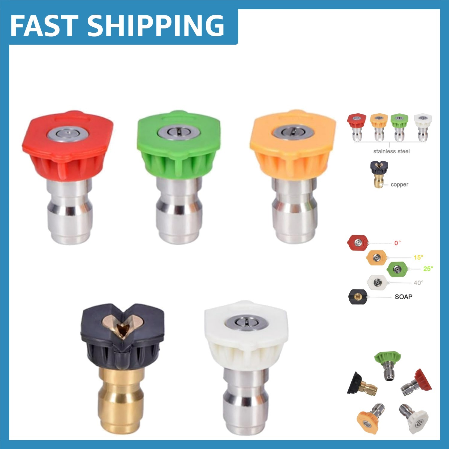 5-Piece Pressure Washer Nozzle Tips Set – 1/4 Inch, 4000 PSI Power Cleaning