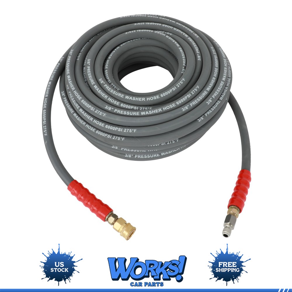 3/8″ x 100ft 6000psi Hot Water Pressure Washer Hose Non-Marking 2-Braid R2 Gray