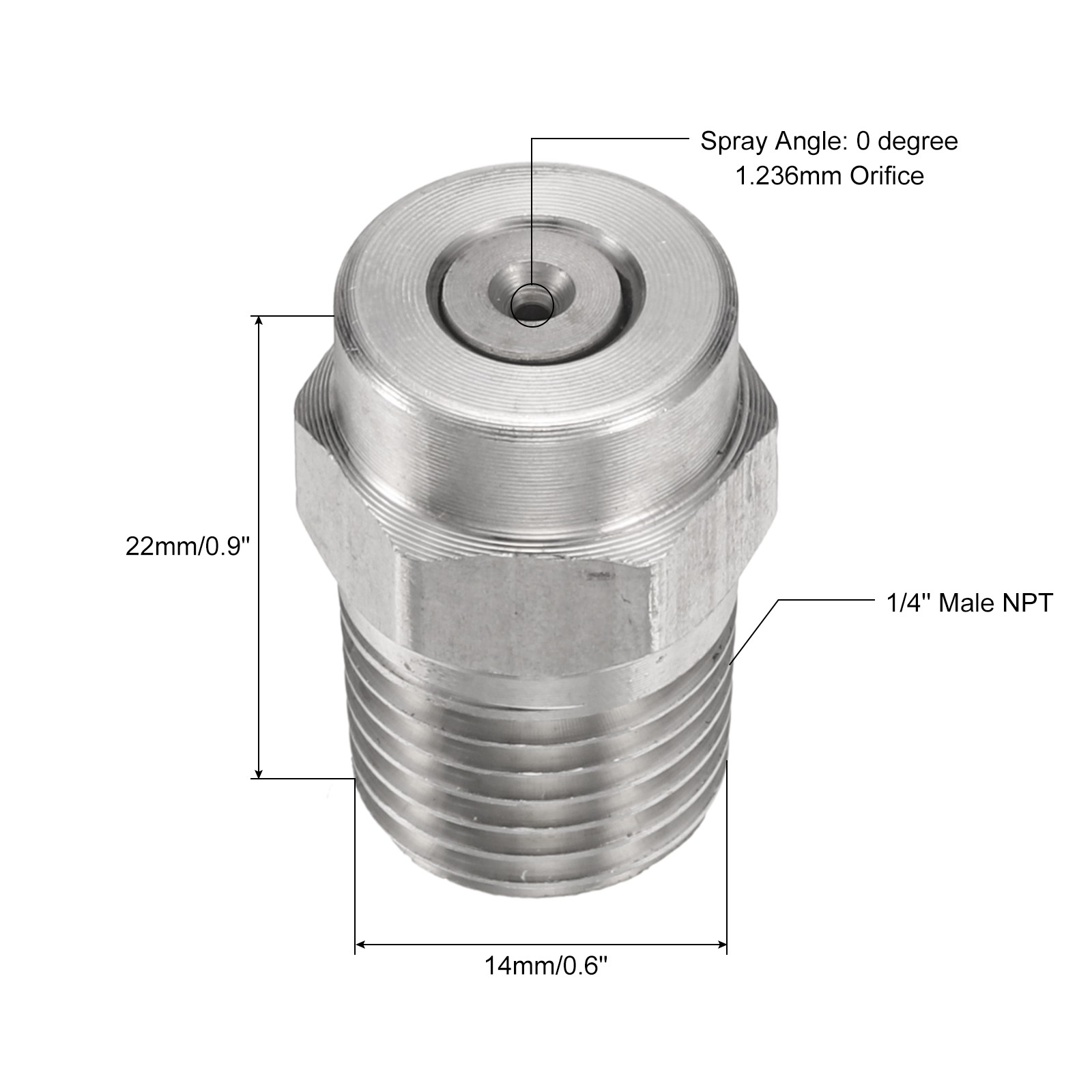 6Pcs Threaded Nozzle Tips with 1.236mm Orifice 1/4″ Male NPT 0 Degree