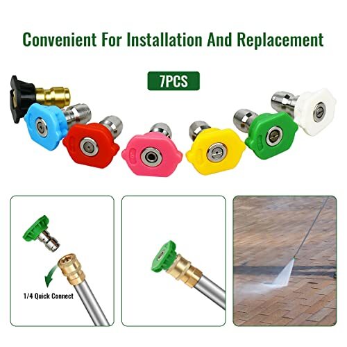 7 Pack High Pressure Washer Spray Nozzle Tips 1/4 Inch Quick Connect 4000PSI