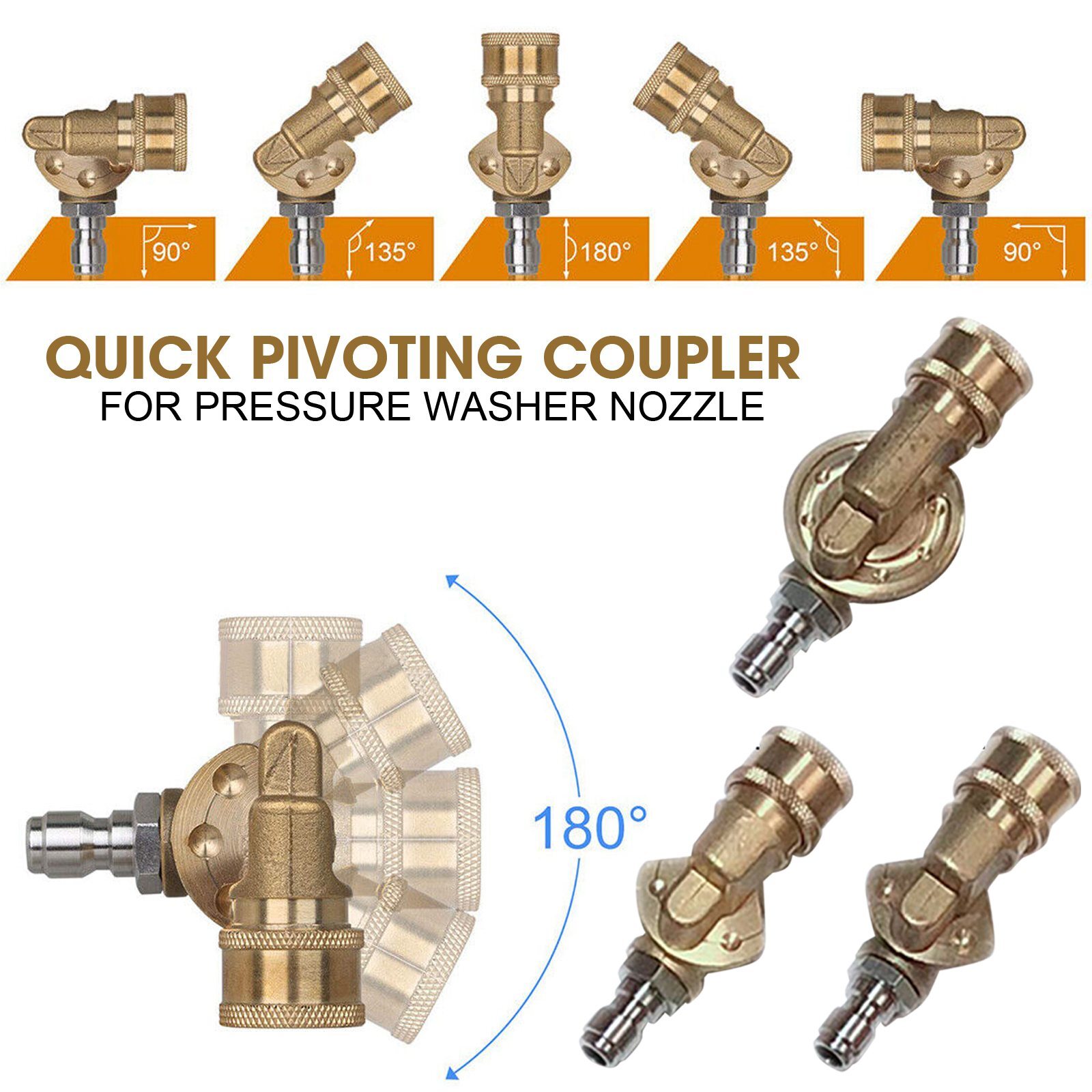 1/4 in Quick Pivoting Coupler 240 Degree 4500 PSI For Pressure Washer Rotation