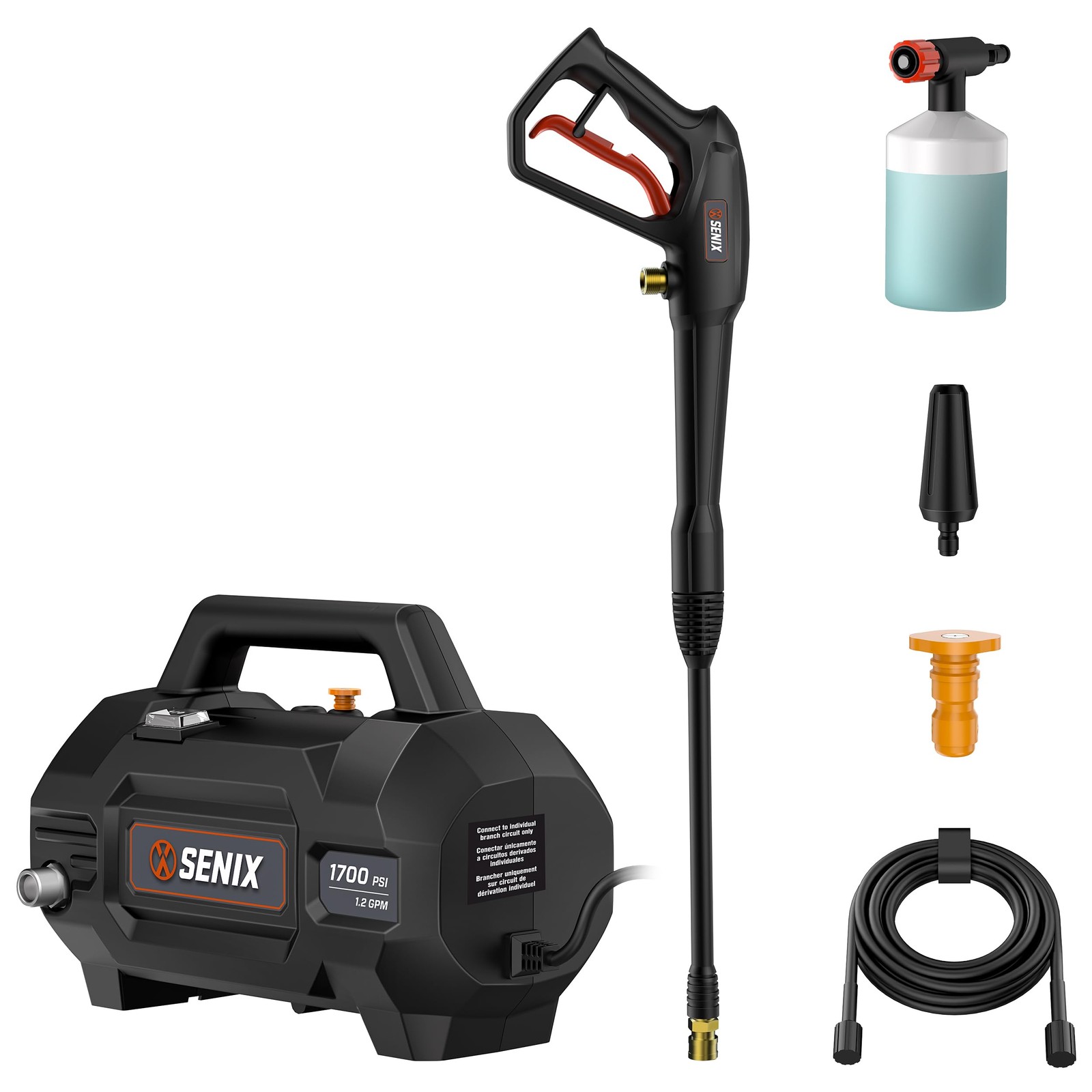 13 Amp Electric Pressure Washer – 1700 PSI, 1.2 GPM, Compact with Foam Cannon…