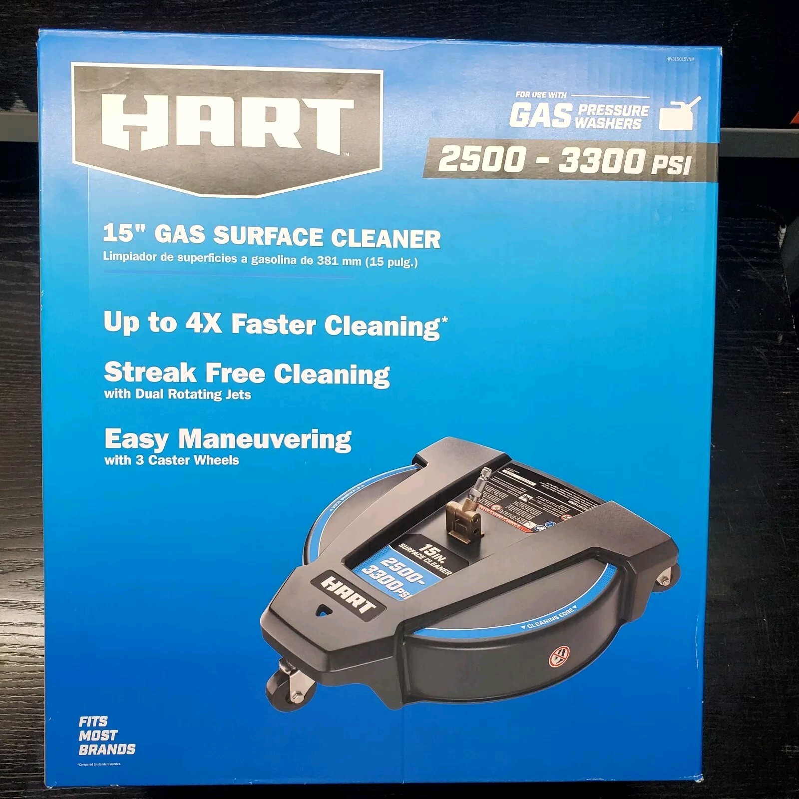 HART 15” Inch Gas Surface Cleaner Pressure Washer Broom Caster 1/4” Connector