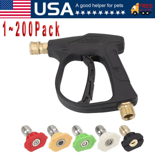 1/4″ High Pressure Washer Gun 4000 PSI Car Wash Foam Spray Short Wand w/5 Nozzle